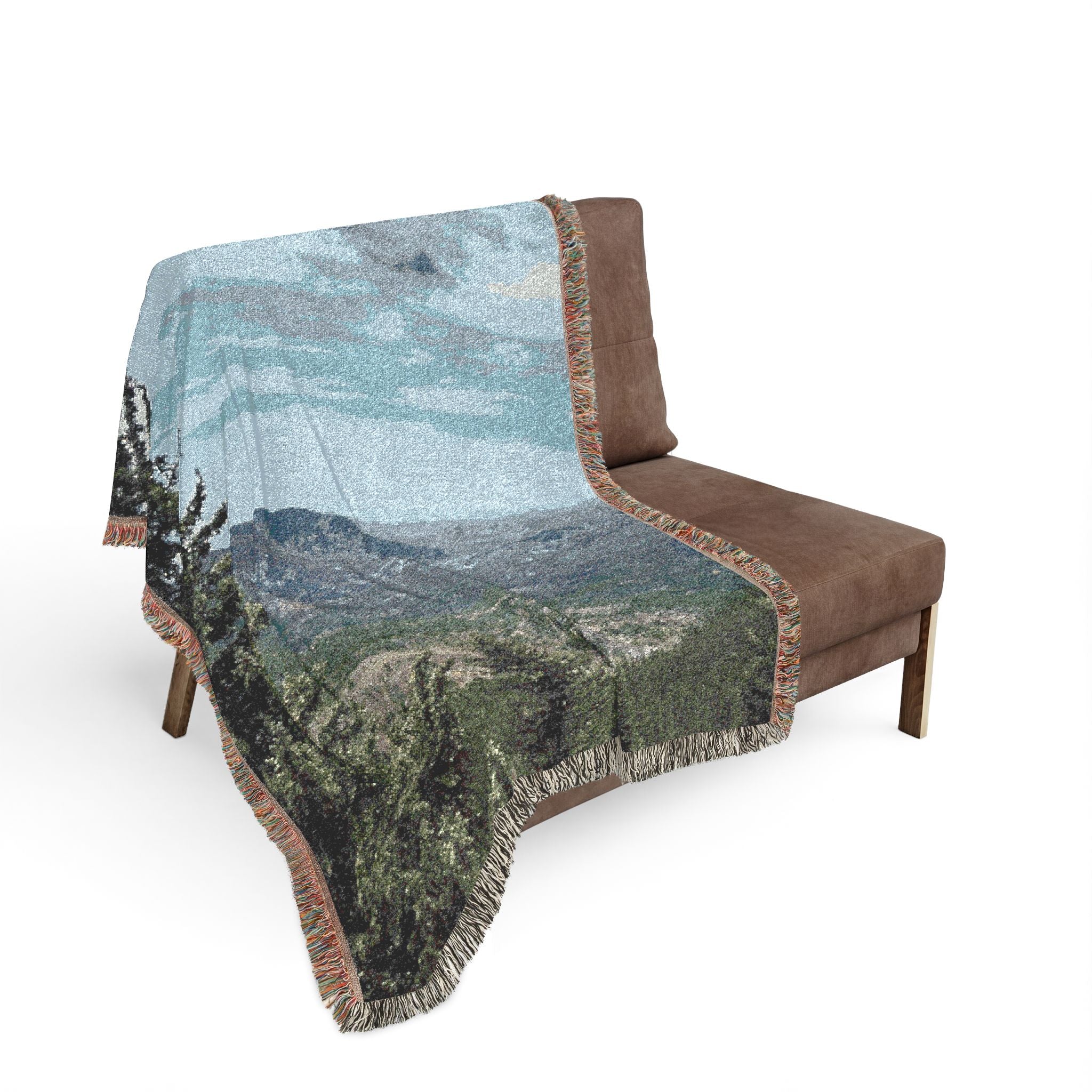 Scenic Mountaintop Woven Blanket – Vintage Landscape Throw for Living Room, Cabin, or Travel