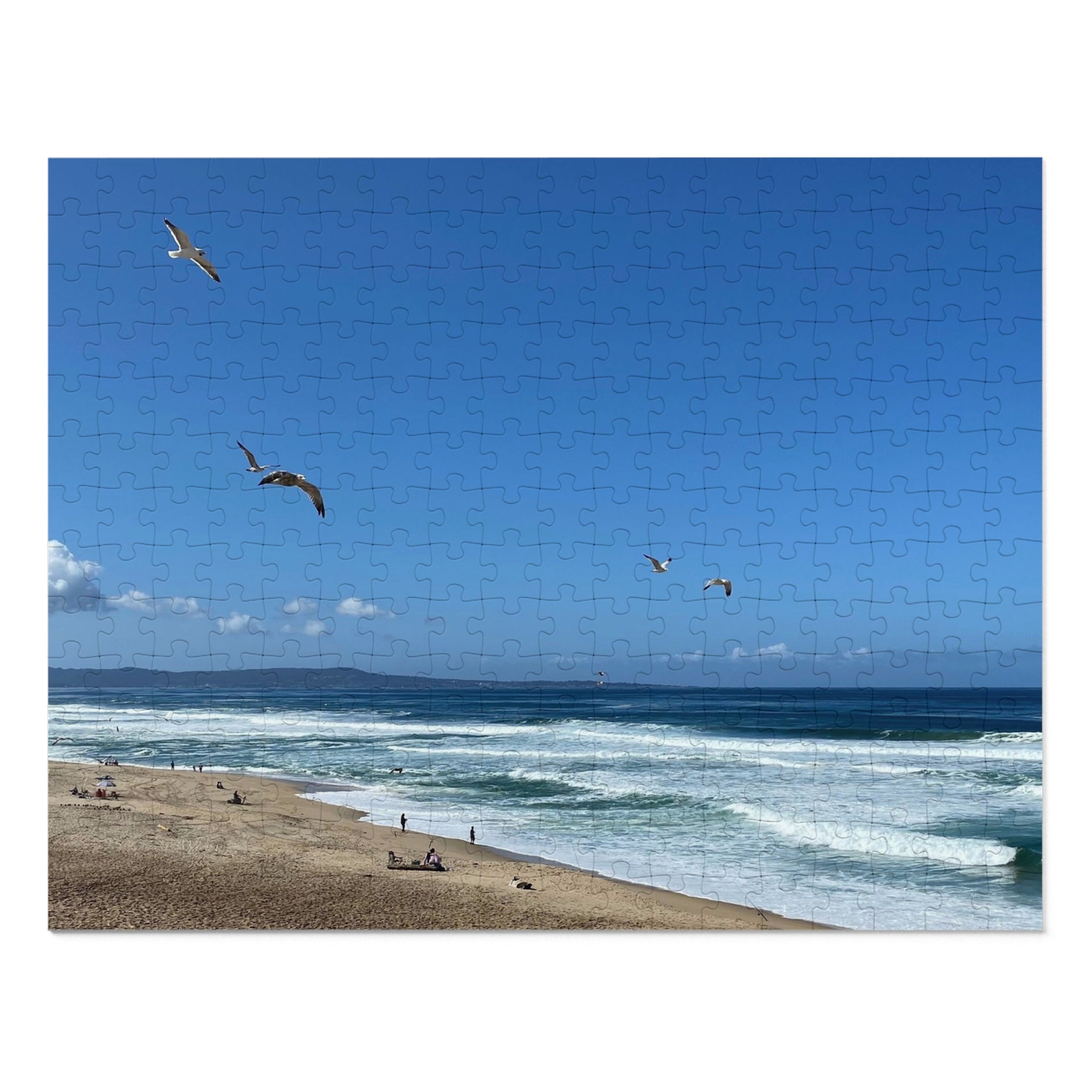 Seagulls Over Beach Jigsaw Puzzle with Tin — Coastal Relaxation Gift