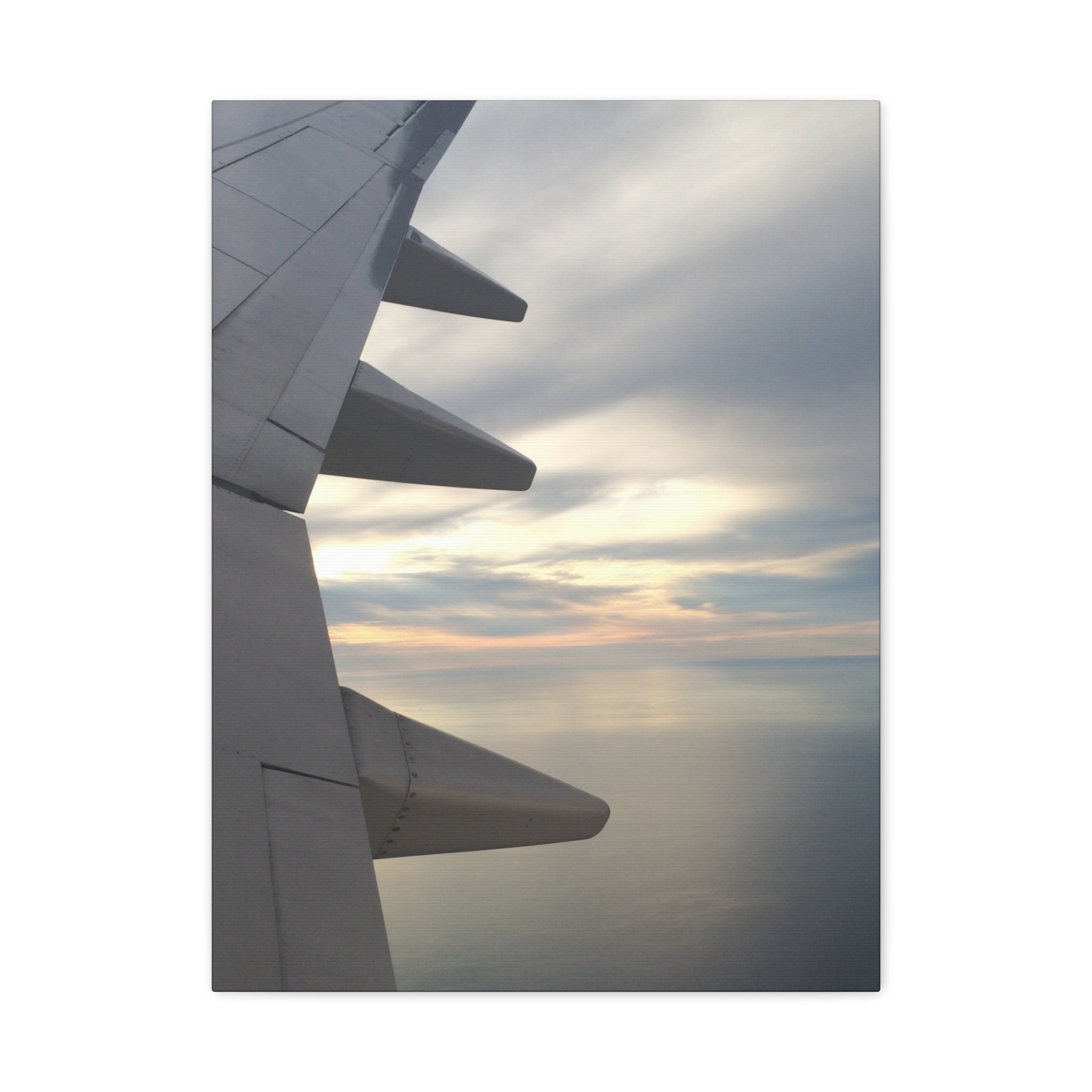 Airplane Wing Sunset Canvas Print — Matte Stretched Wall Art