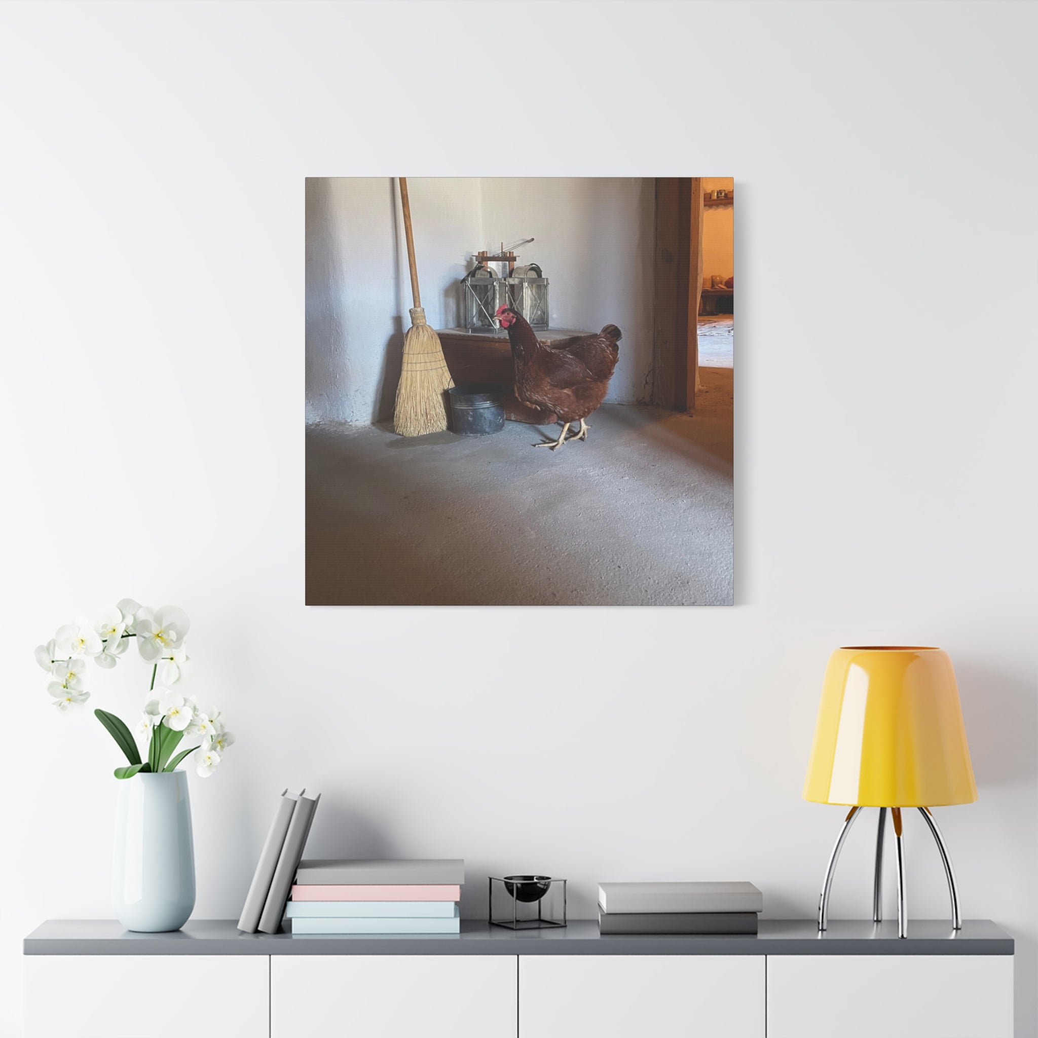 Farmhouse Chicken Canvas Print - Rustic Hen Matte Stretched Wall Art