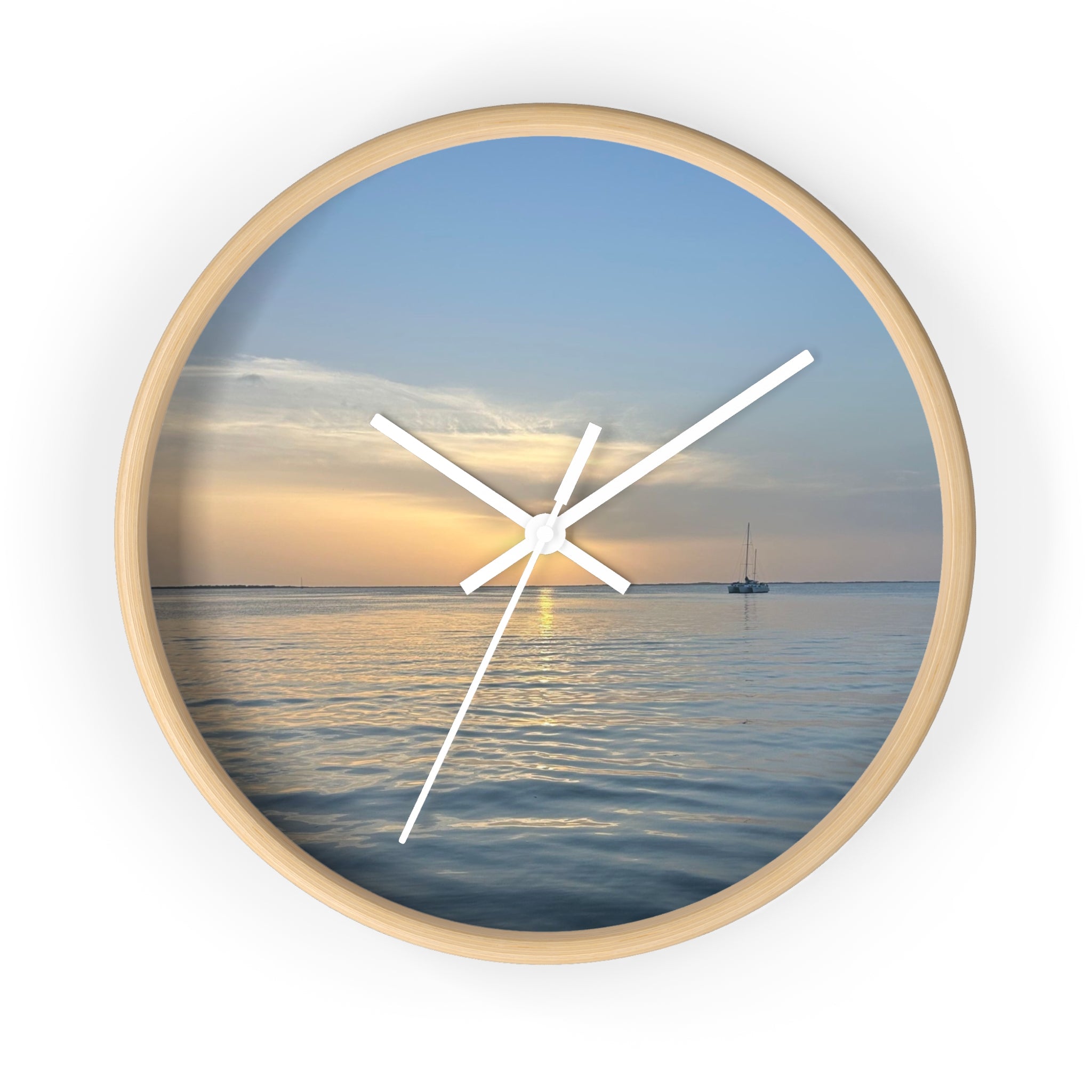Sunset Sail Wall Clock — Coastal Sunset Seascape Home Decor