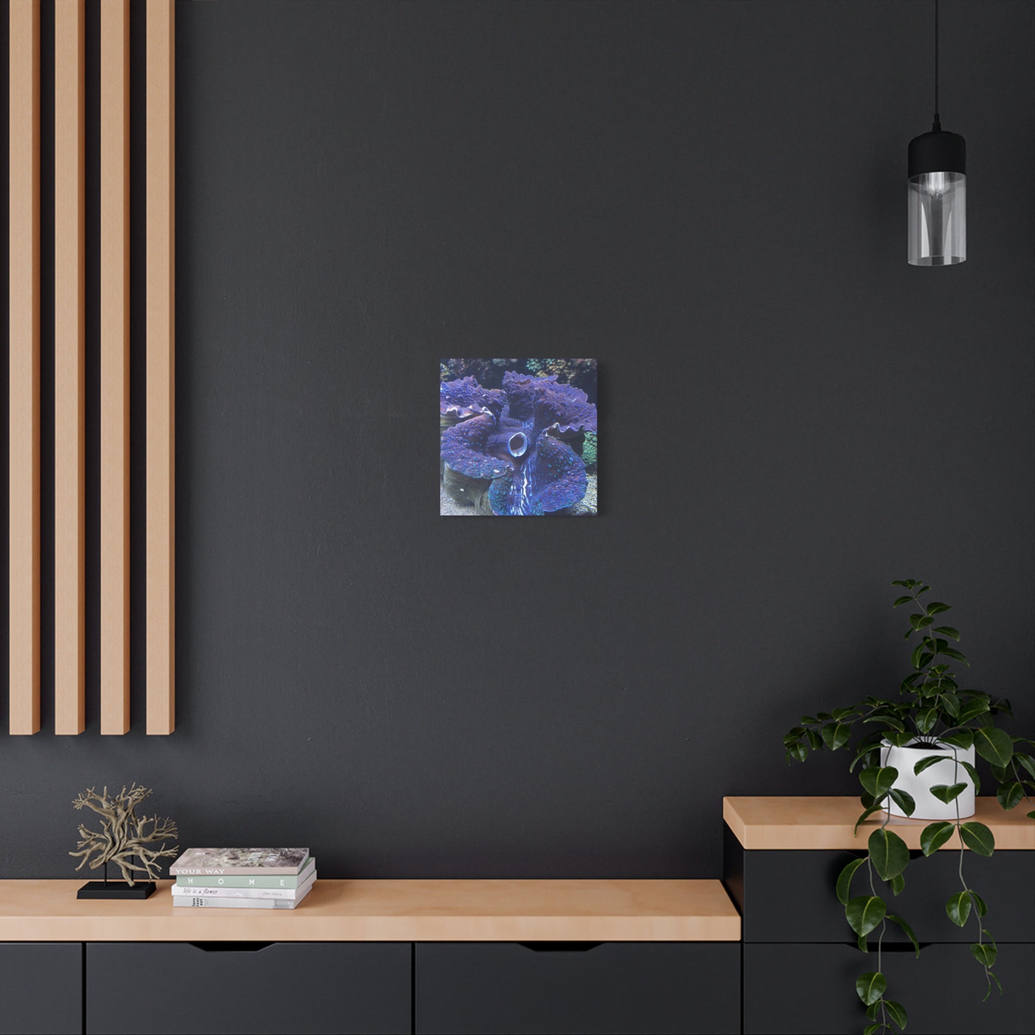 Blue Tridacna Clam Matte Canvas Print — Vibrant Ocean Coral Wall Art