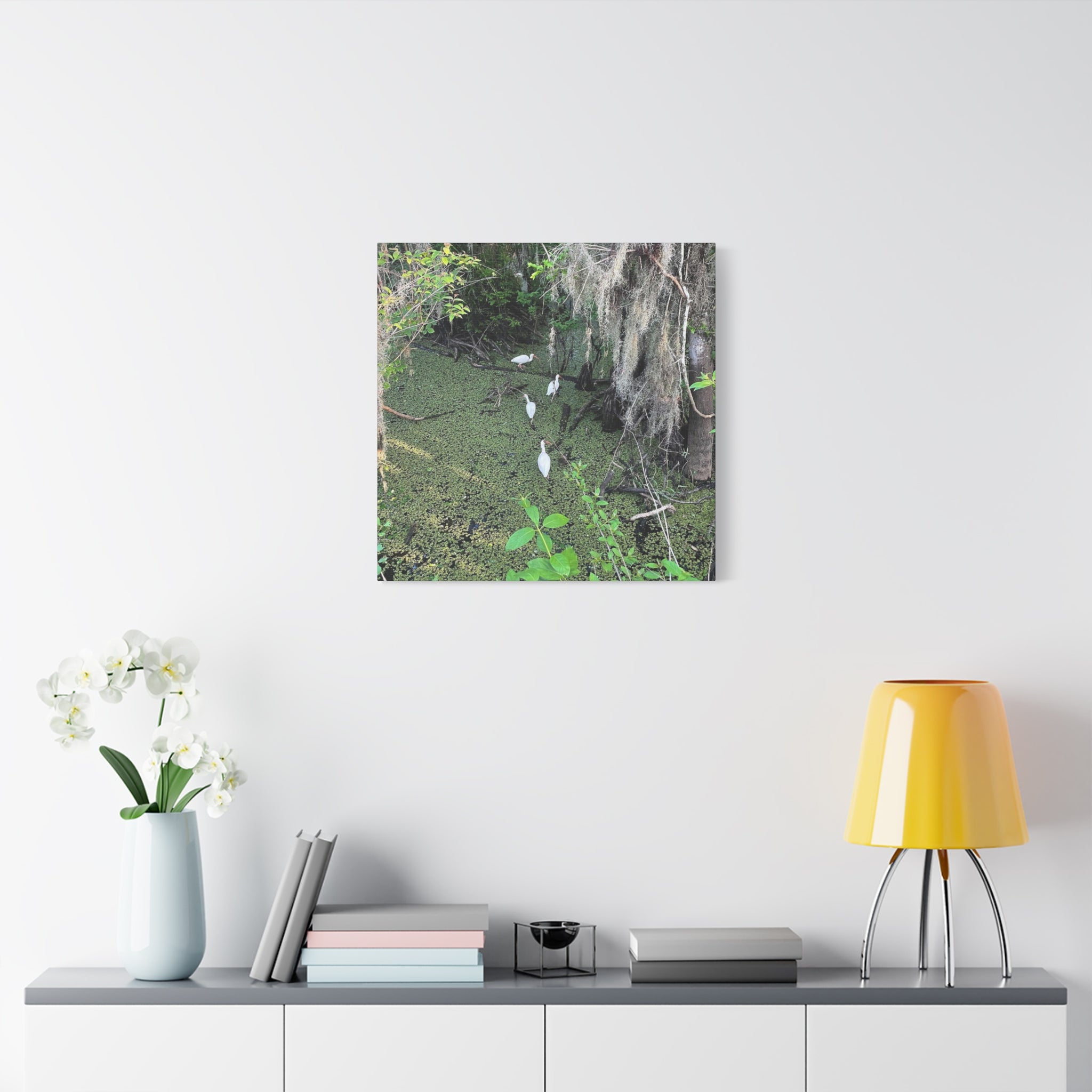 Swamp Egrets Canvas Print — Matte Stretched Nature Wall Art