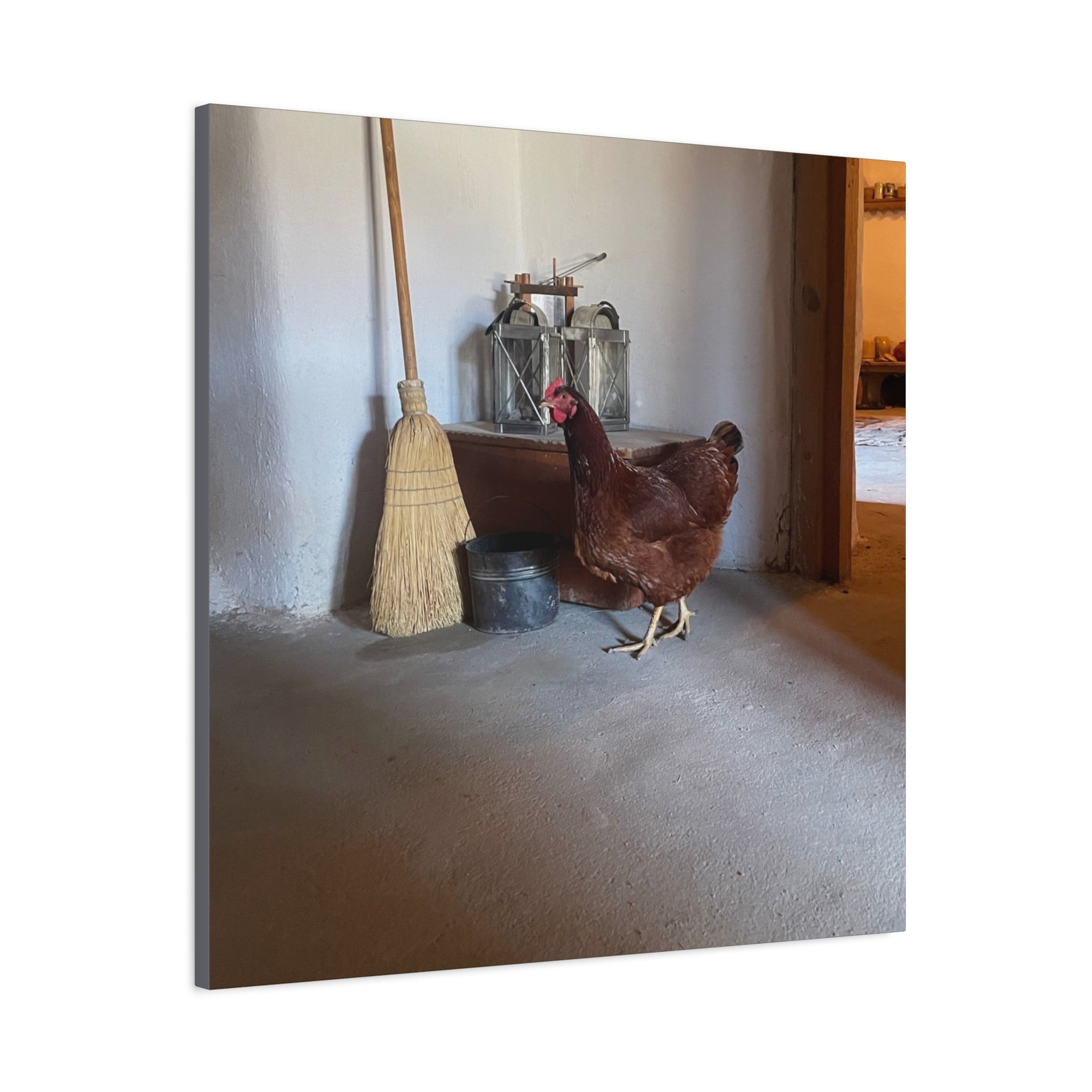 Farmhouse Chicken Canvas Print - Rustic Hen Matte Stretched Wall Art