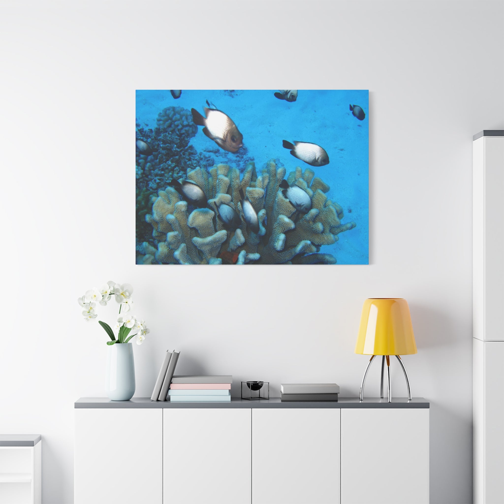 Underwater Coral Reef Canvas Wall Art — Tropical Fish Matte Stretched Canvas