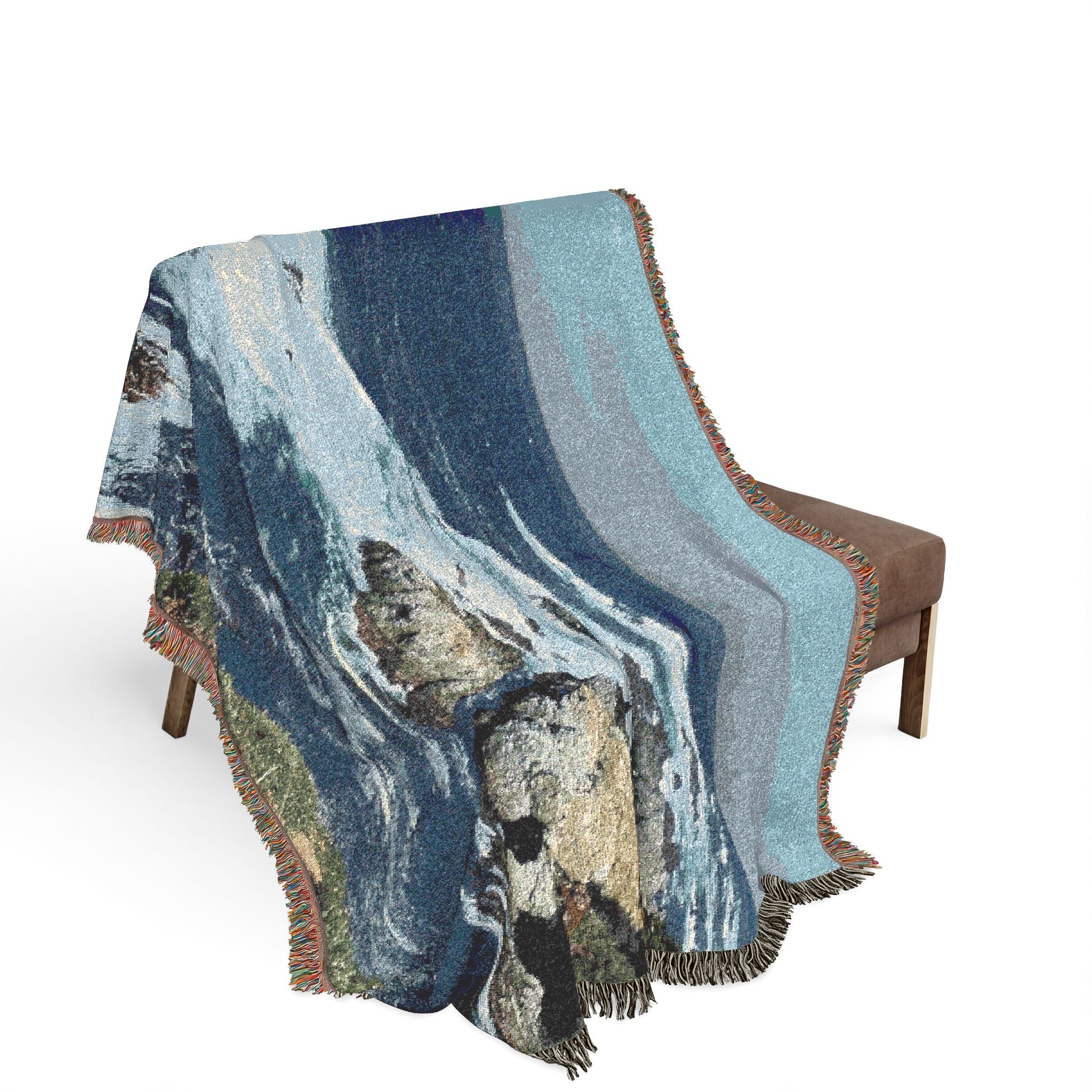 Coastal Ocean Waves Woven Blanket — Seaside Tapestry Throw