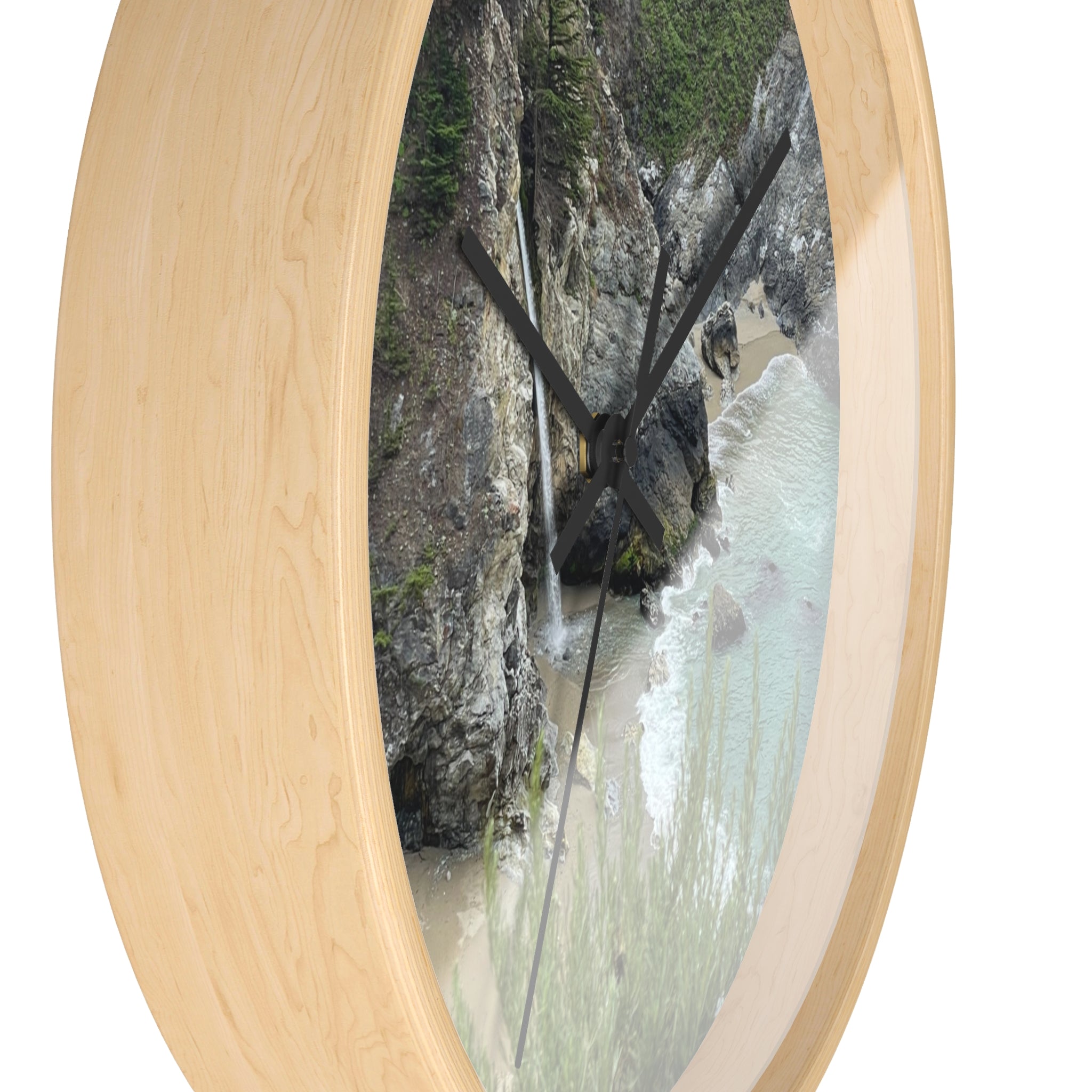 Coastal Cove Wall Clock — Beach Cliff & Waterfall Scenic Timepiece