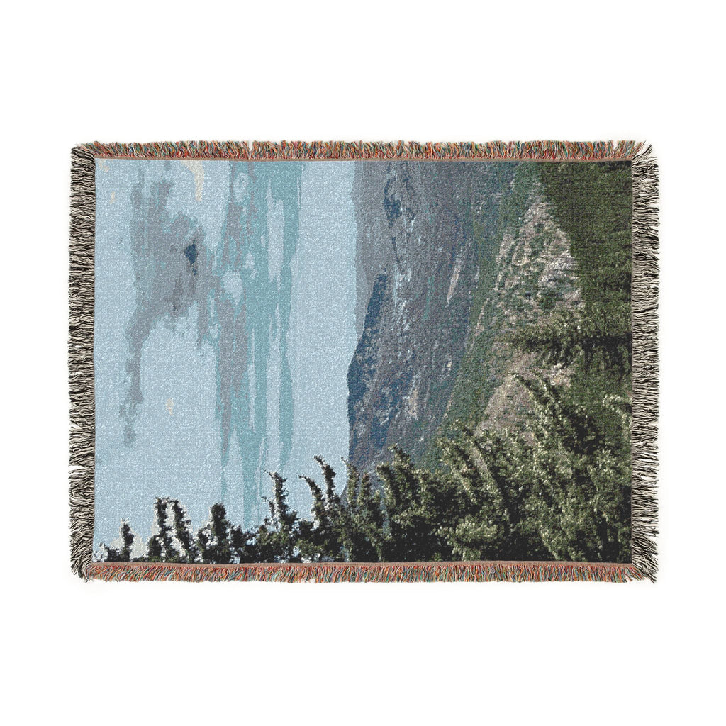 Scenic Mountaintop Woven Blanket – Vintage Landscape Throw for Living Room, Cabin, or Travel