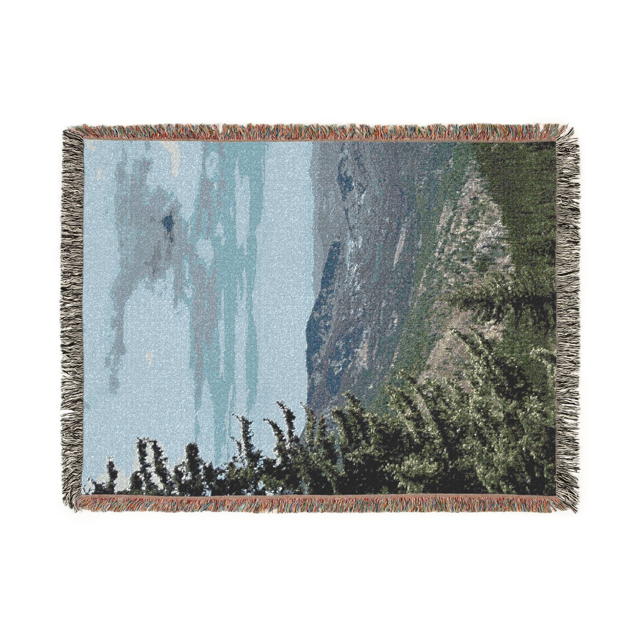 Scenic Mountaintop Woven Blanket – Vintage Landscape Throw for Living Room, Cabin, or Travel