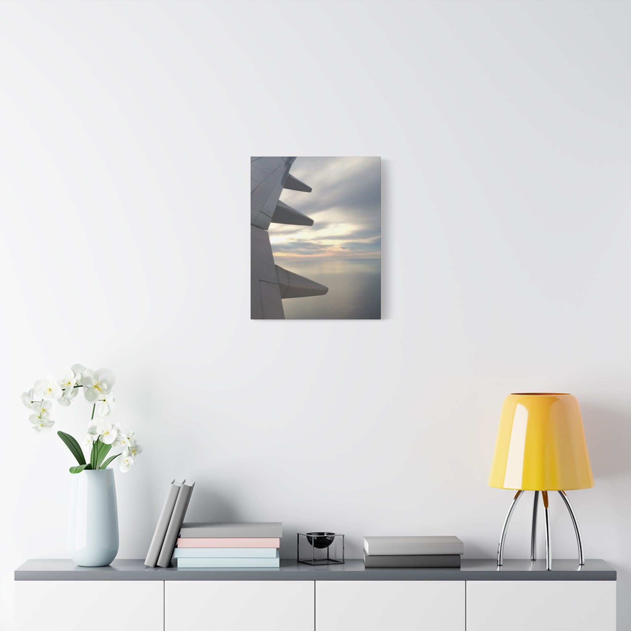 Airplane Wing Sunset Canvas Print — Matte Stretched Wall Art