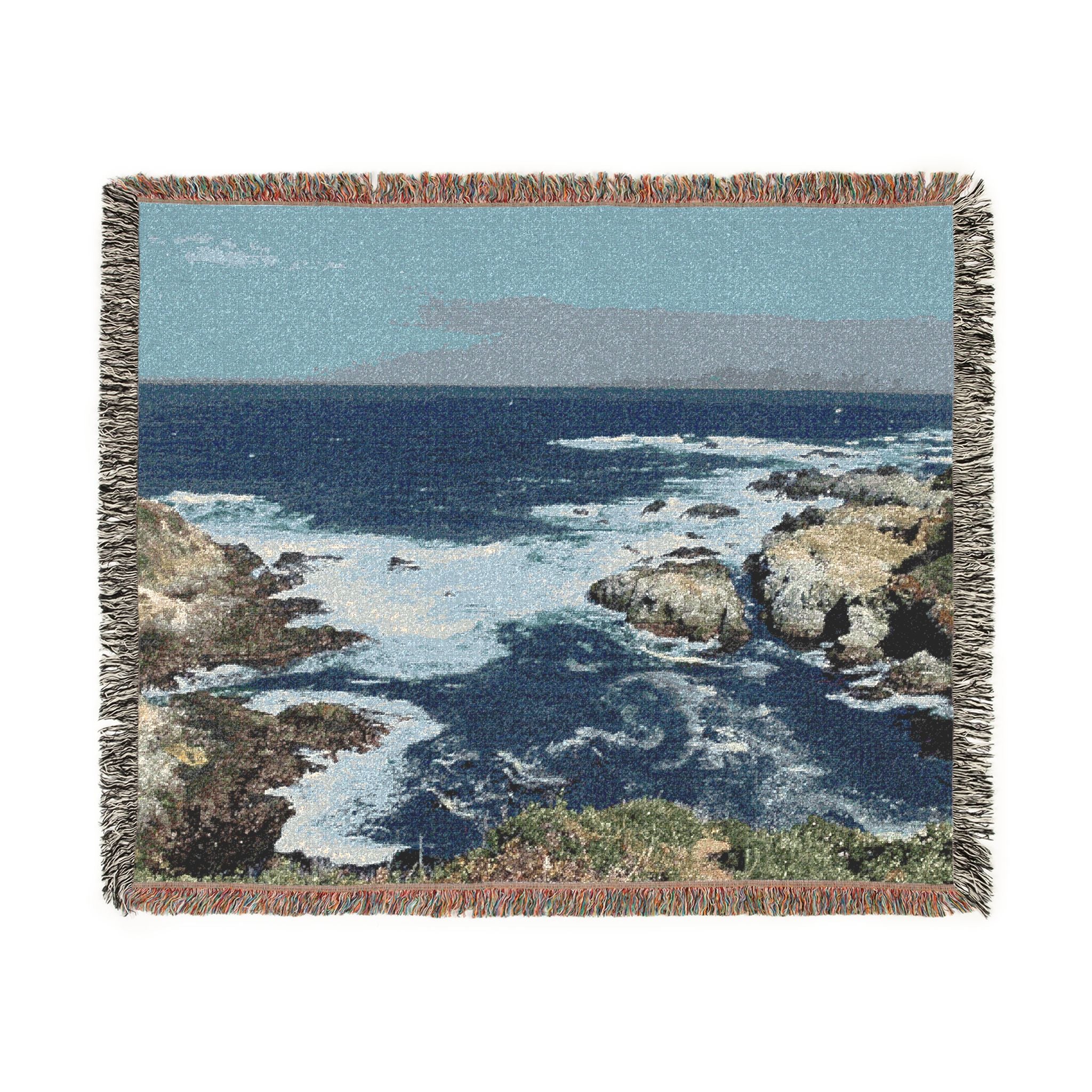 Coastal Ocean Waves Woven Blanket — Seaside Tapestry Throw