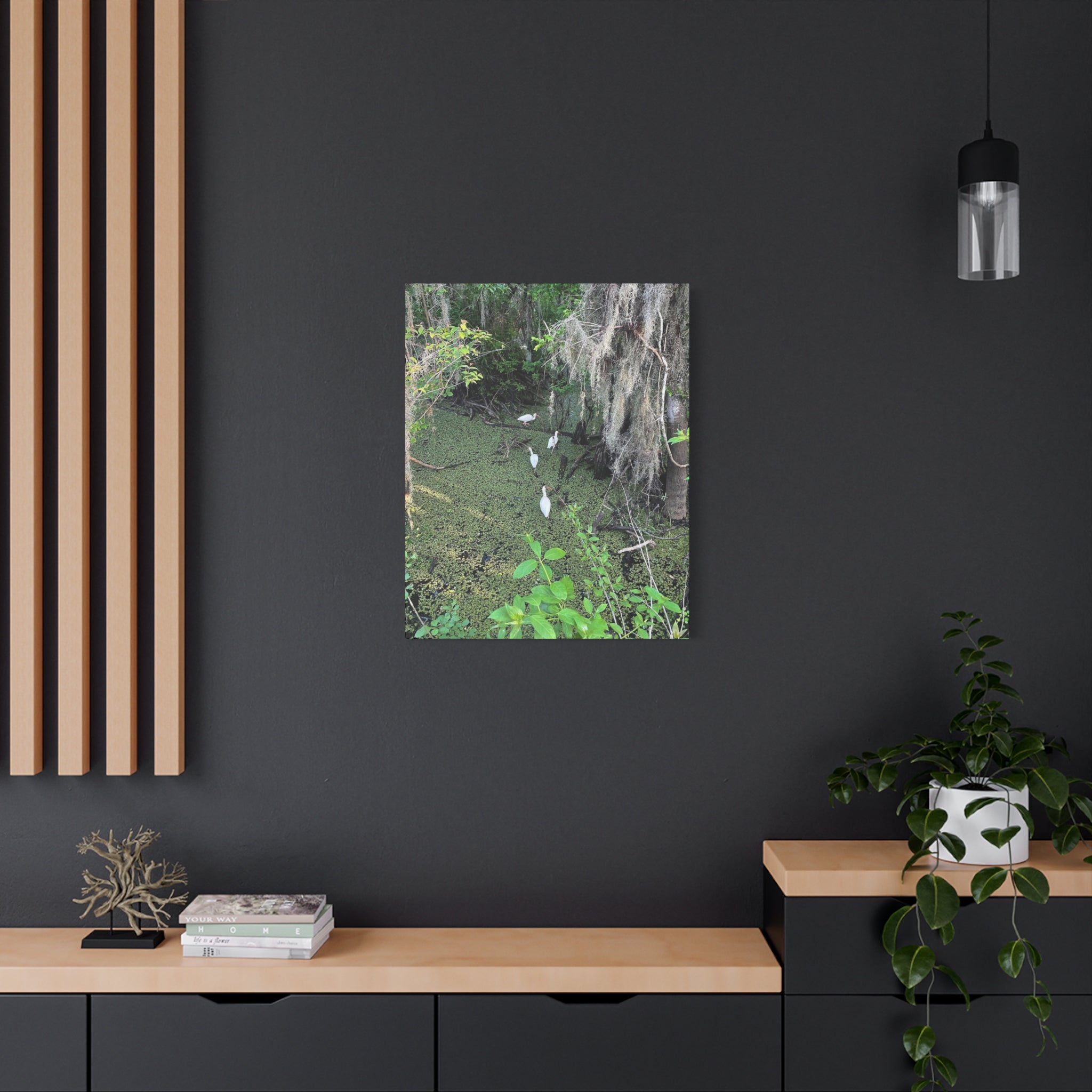 Swamp Egrets Canvas Print — Matte Stretched Nature Wall Art