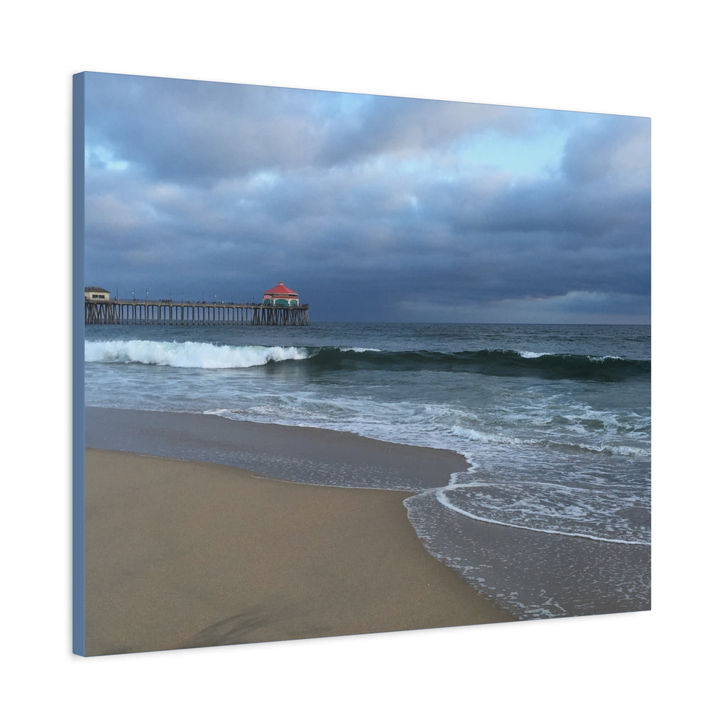 Ocean Pier Beach Canvas Print — Moody Seascape Matte Stretched Wall Art