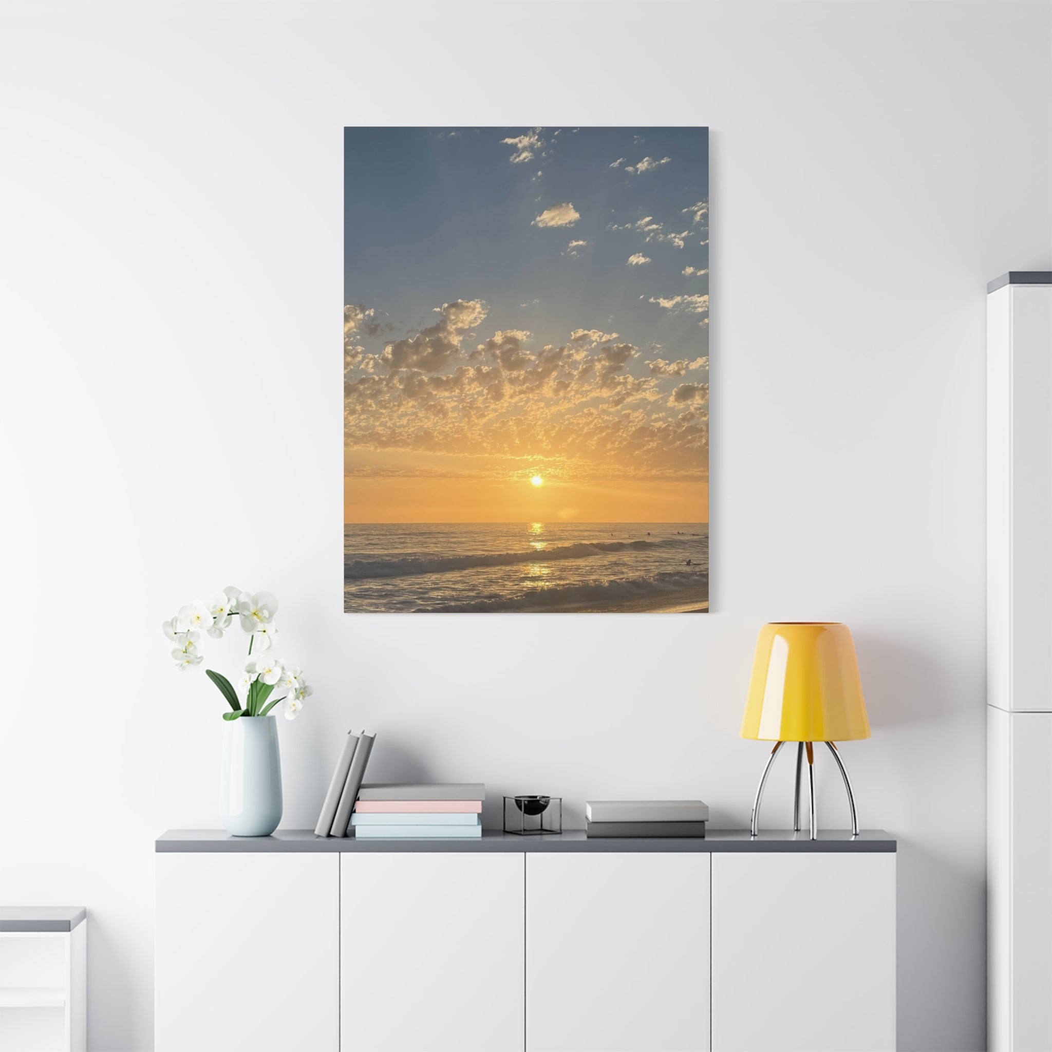 Sunset Over Ocean Matte Canvas Print — Beach Sunrise Wall Art (Stretched 1.25")