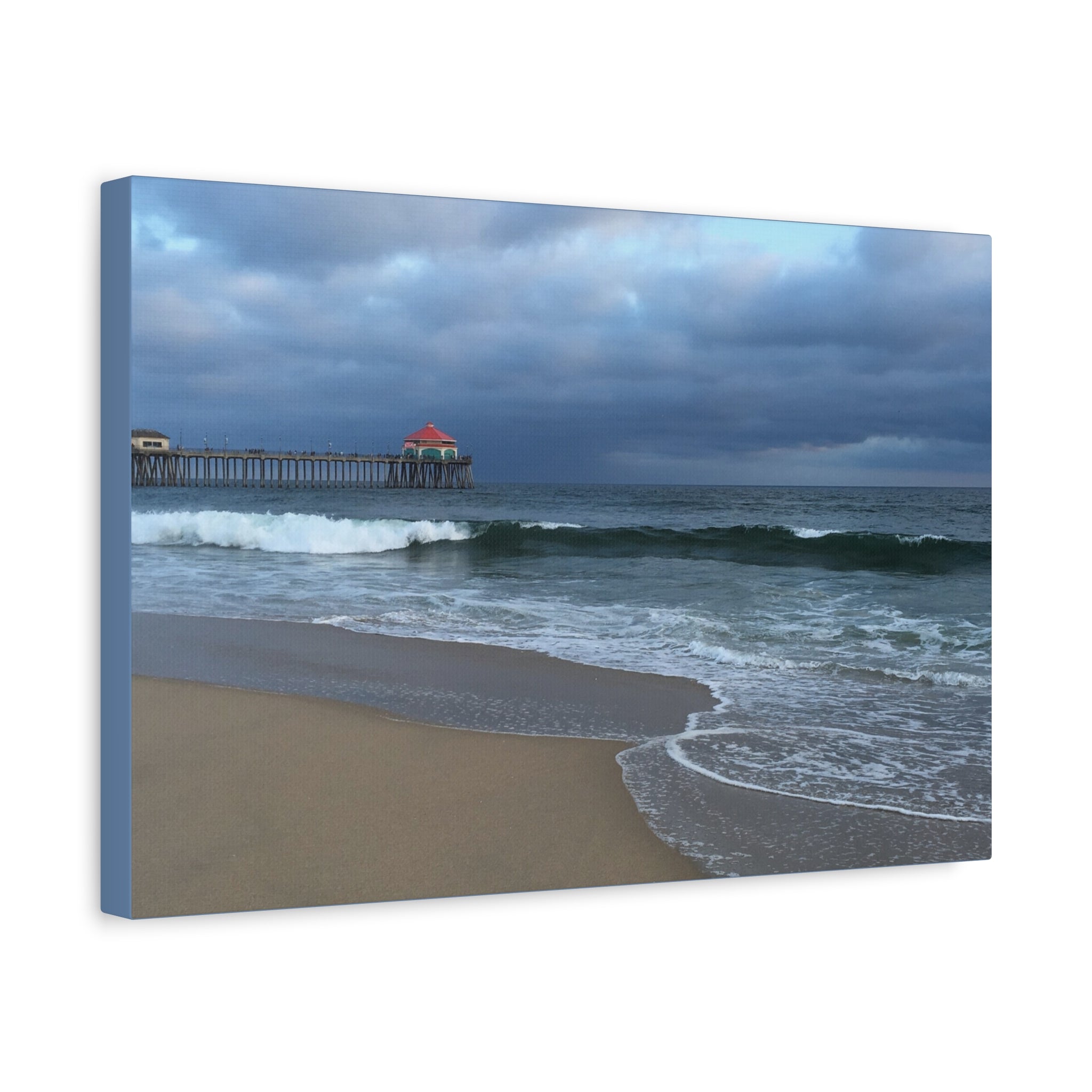 Ocean Pier Beach Canvas Print — Moody Seascape Matte Stretched Wall Art