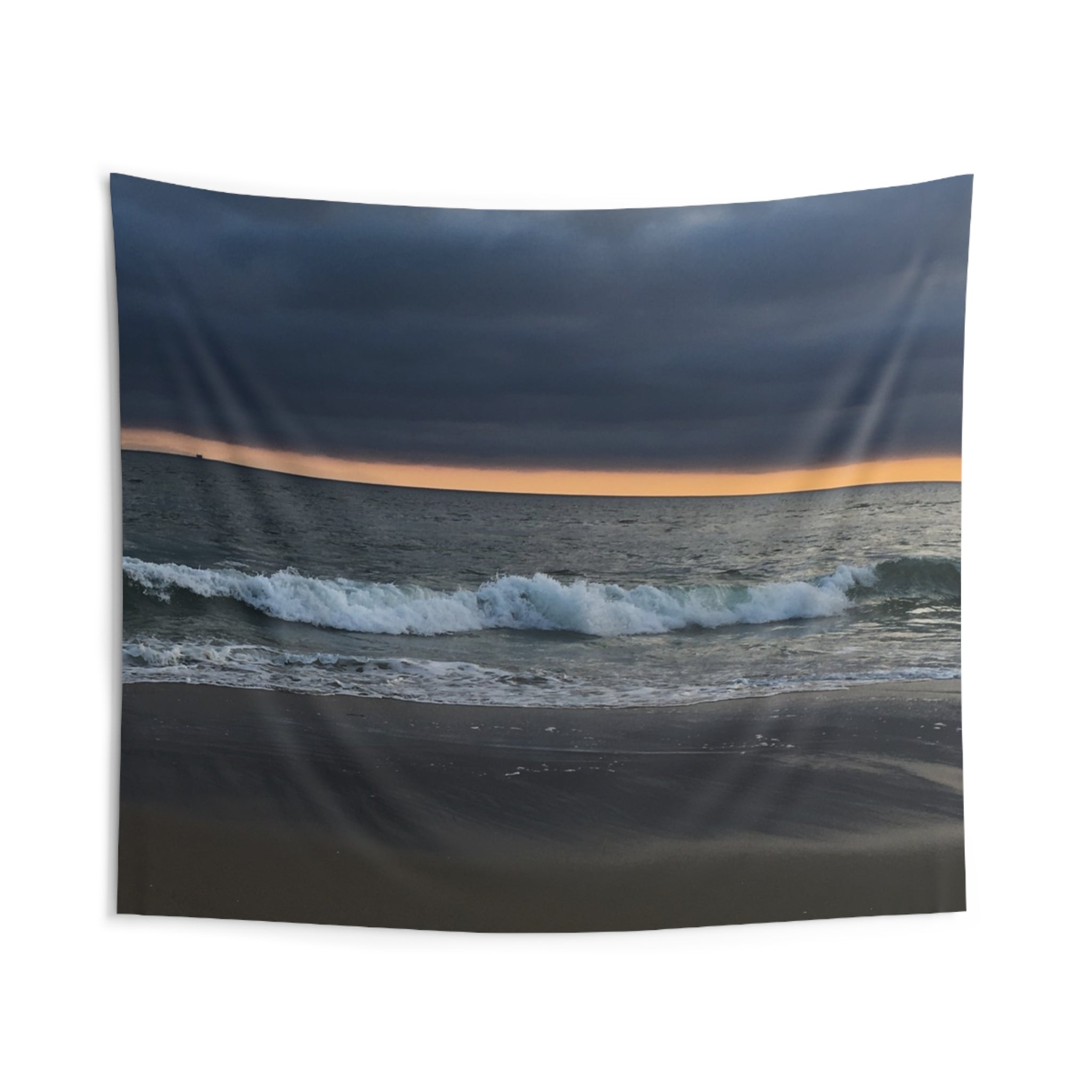 Ocean Sunset Wall Tapestry — Moody Beach Waves Coastal Wall Art