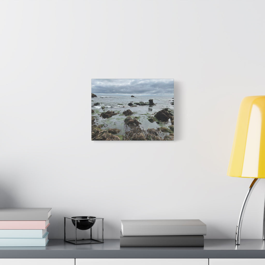 Coastal Tidepool Canvas Wall Art – Moody Gray Seashore Matte Stretched Canvas