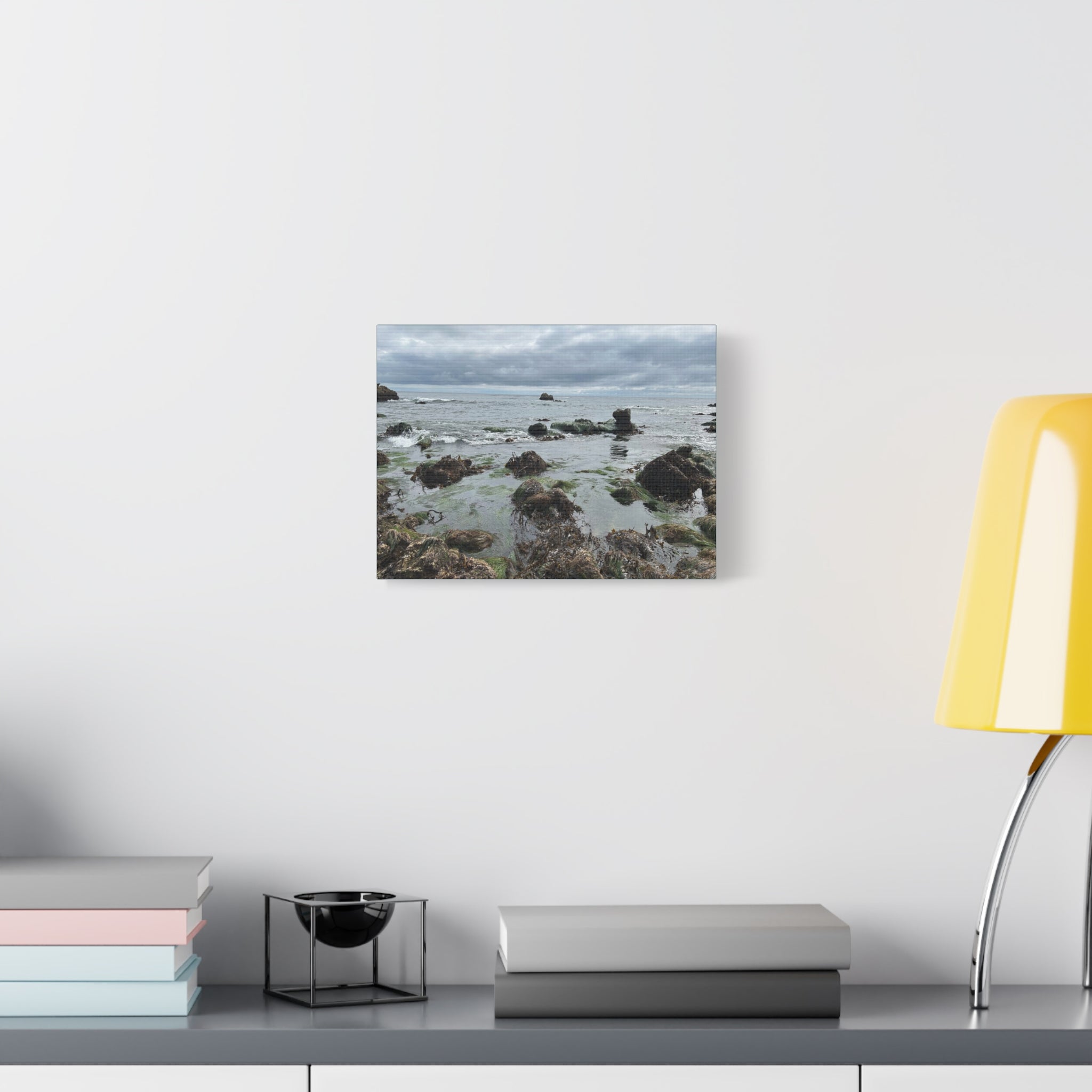 Coastal Tidepool Canvas Wall Art – Moody Gray Seashore Matte Stretched Canvas