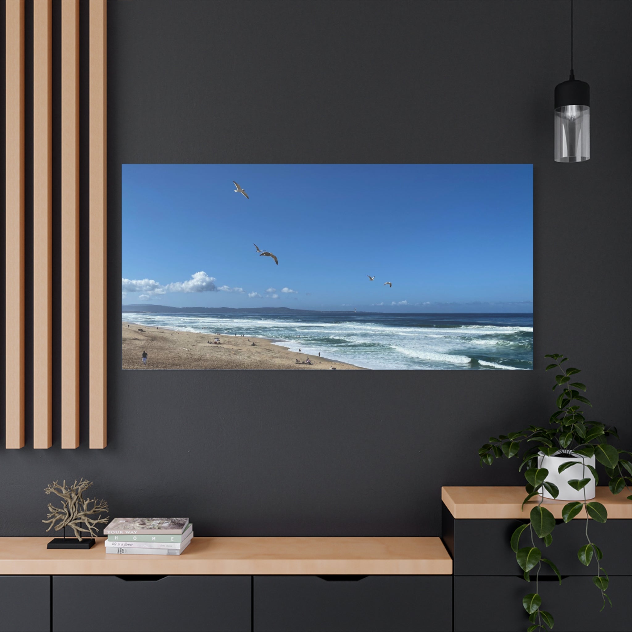 Coastal Seascape Canvas Print — Panoramic Beach with Seagulls