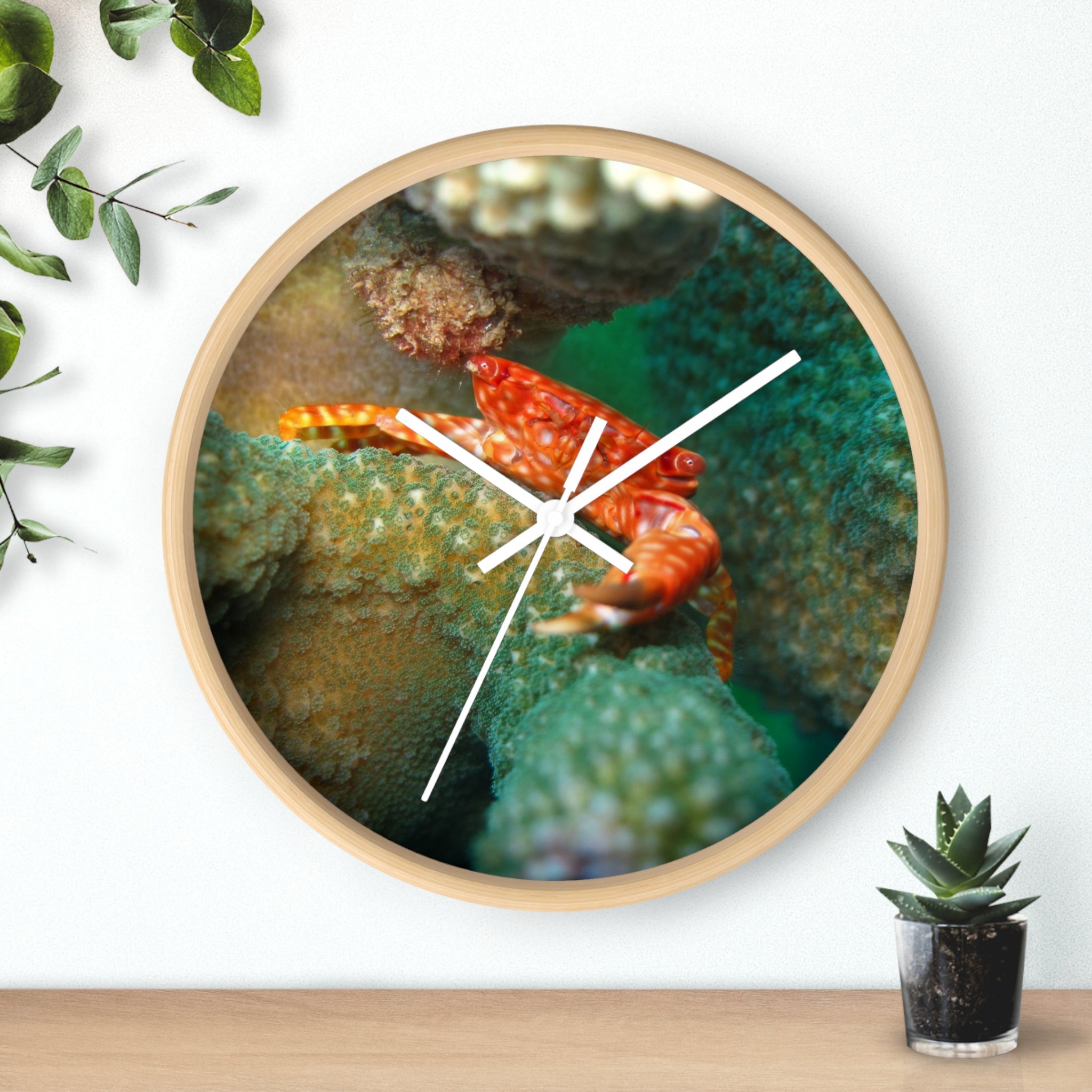 Coral Reef Crab Wall Clock — Vibrant Underwater Ocean Decor