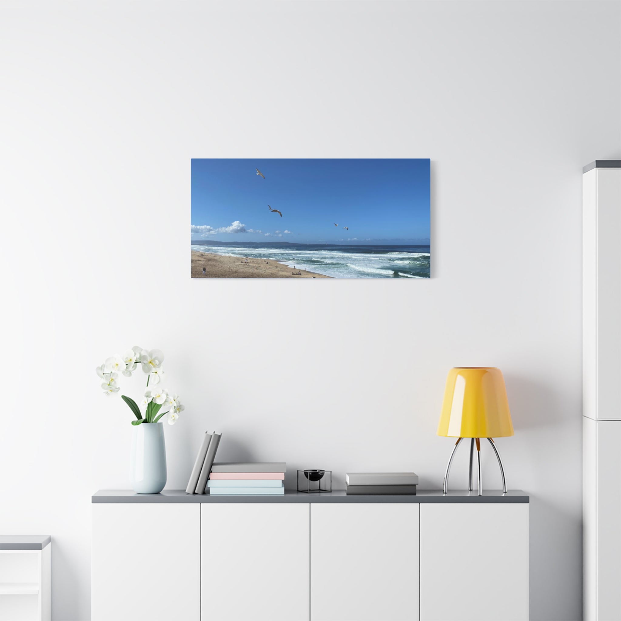 Coastal Seascape Canvas Print — Panoramic Beach with Seagulls