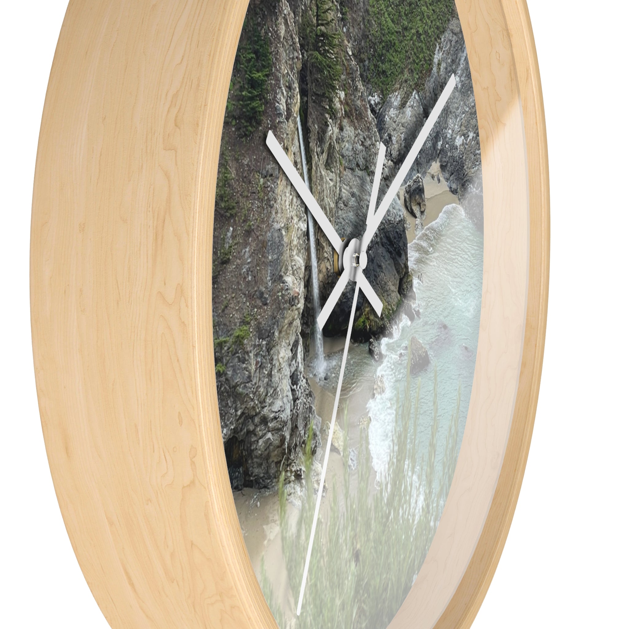 Coastal Cove Wall Clock — Beach Cliff & Waterfall Scenic Timepiece