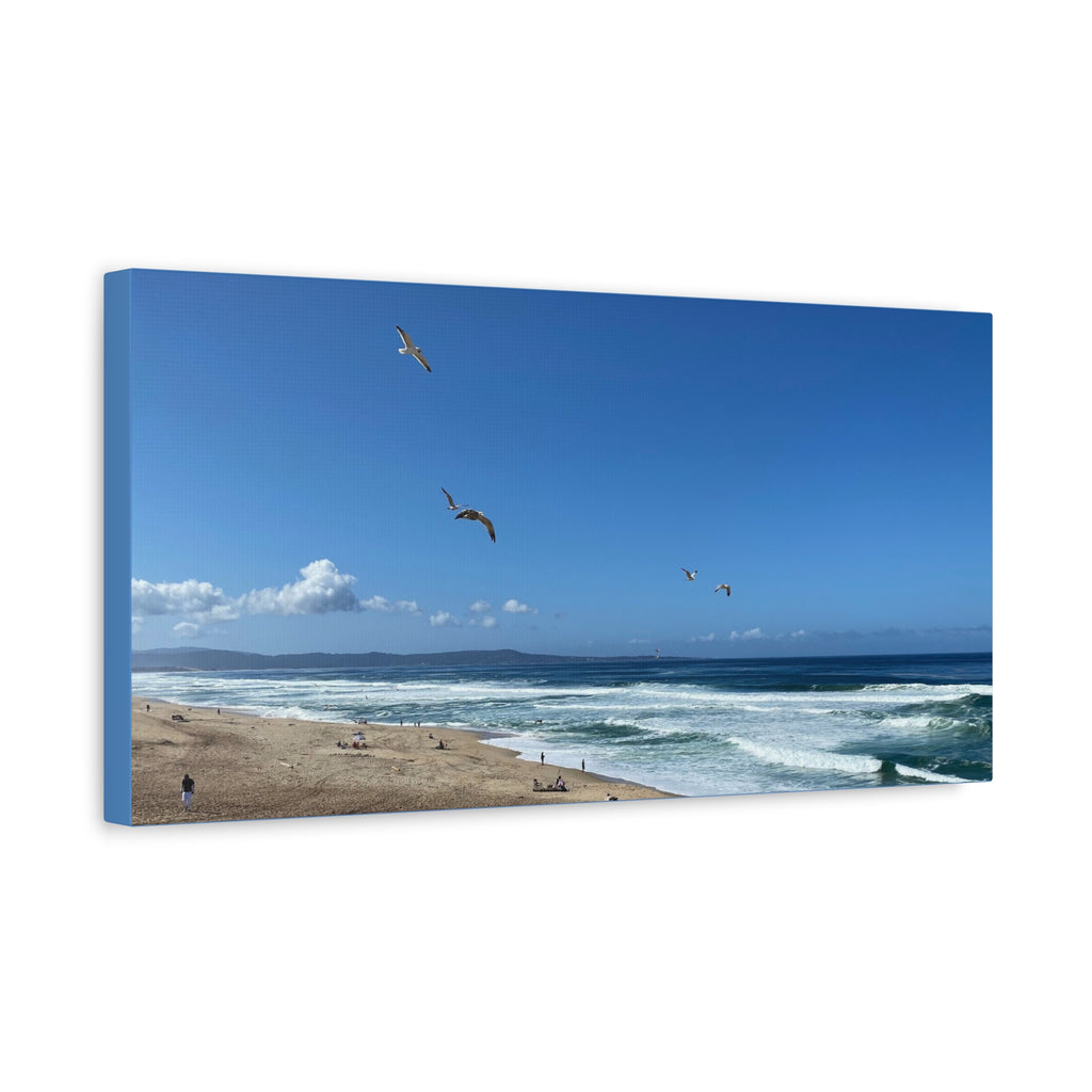 Coastal Seascape Canvas Print — Panoramic Beach with Seagulls
