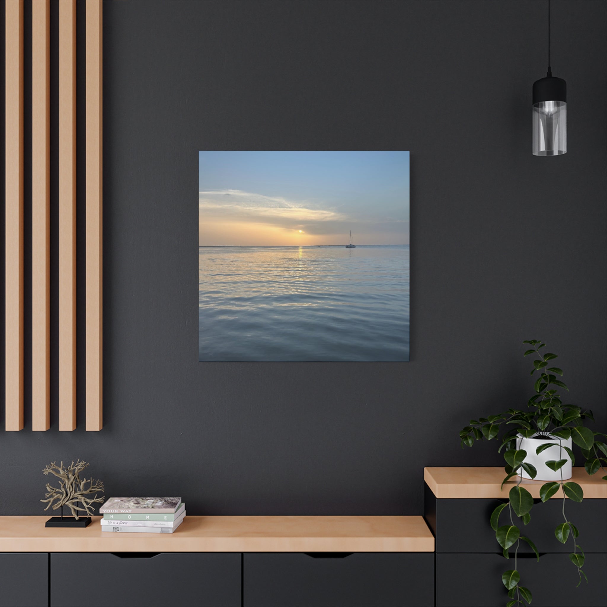 Sunset Sail Matte Canvas Print — Tranquil Ocean Wall Art, Stretched 1.25"
