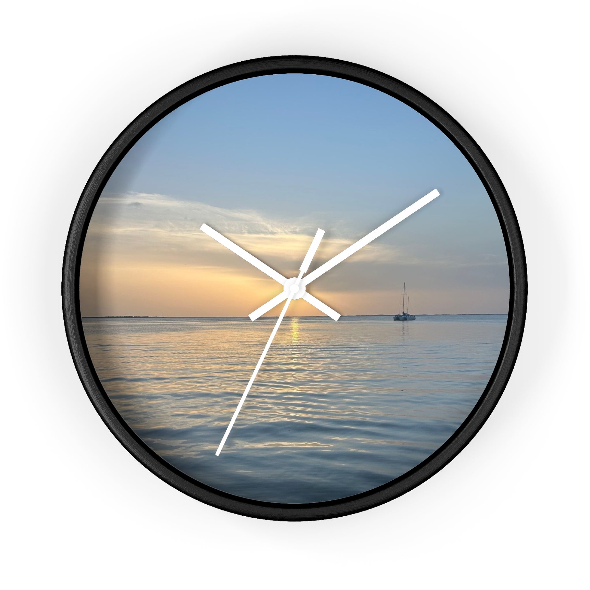 Sunset Sail Wall Clock — Coastal Sunset Seascape Home Decor