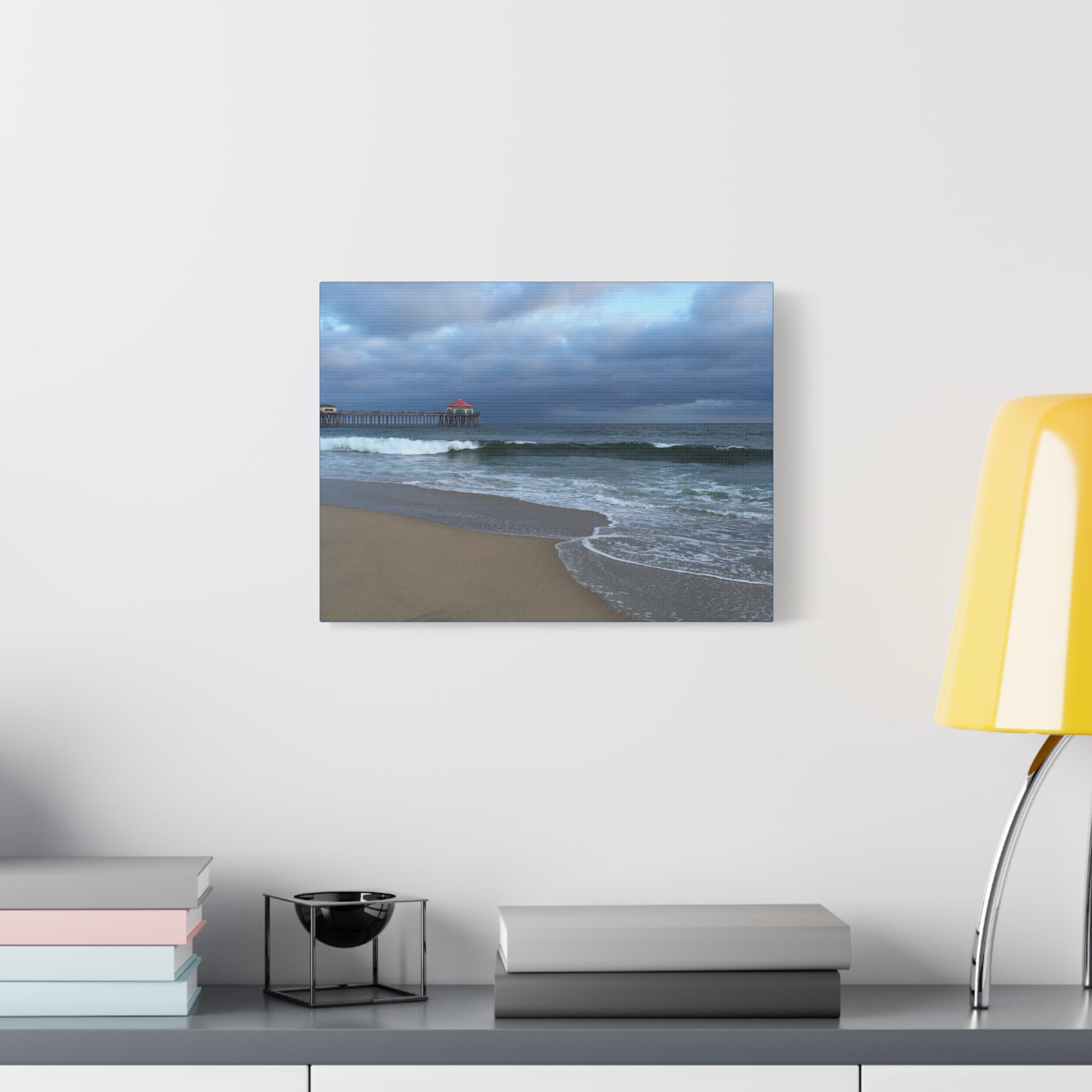 Ocean Pier Beach Canvas Print — Moody Seascape Matte Stretched Wall Art