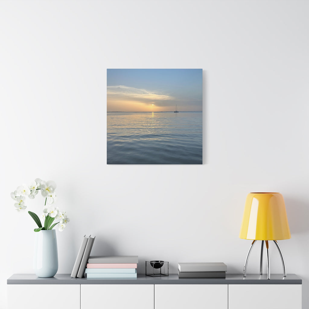 Sunset Sail Matte Canvas Print — Tranquil Ocean Wall Art, Stretched 1.25"