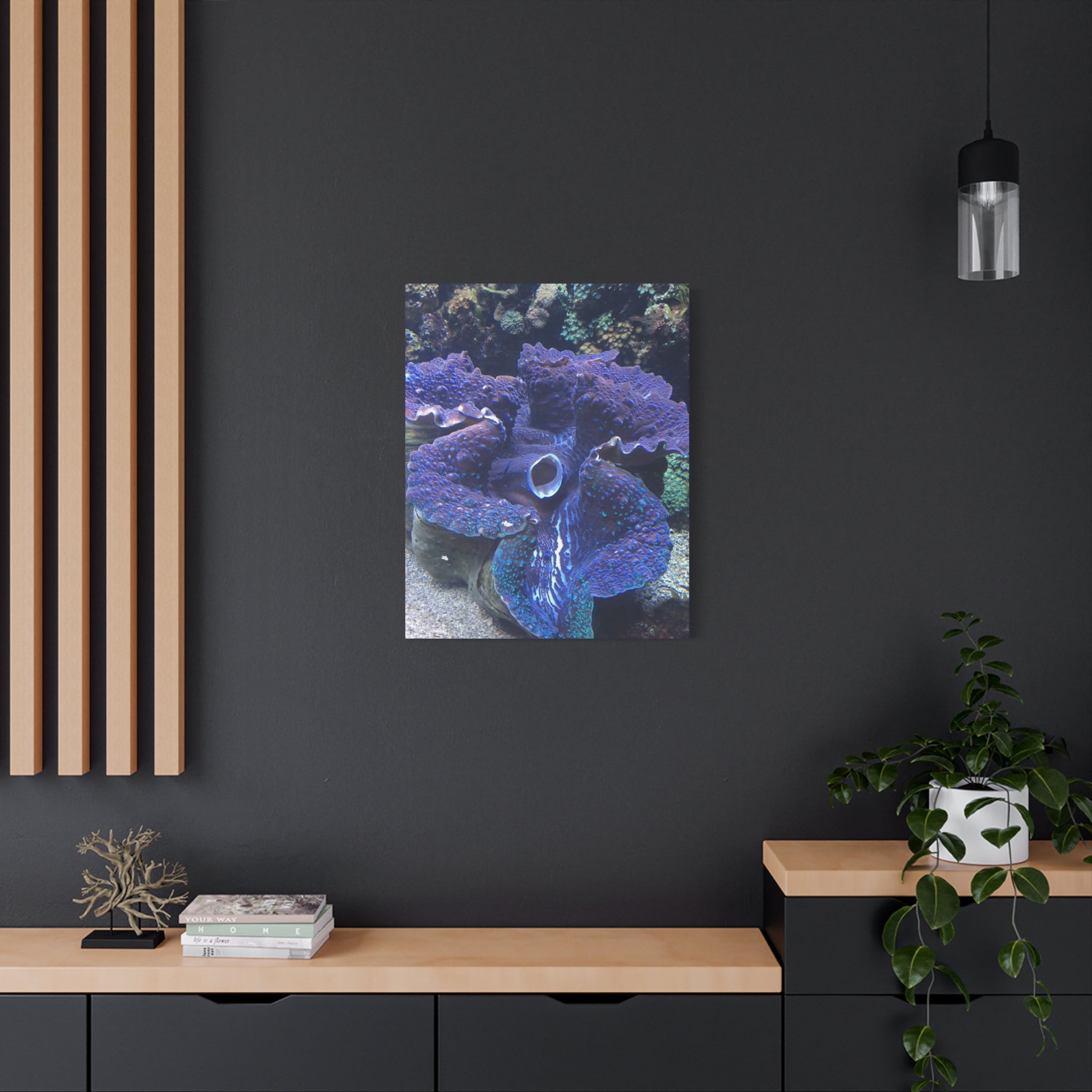 Blue Tridacna Clam Matte Canvas Print — Vibrant Ocean Coral Wall Art