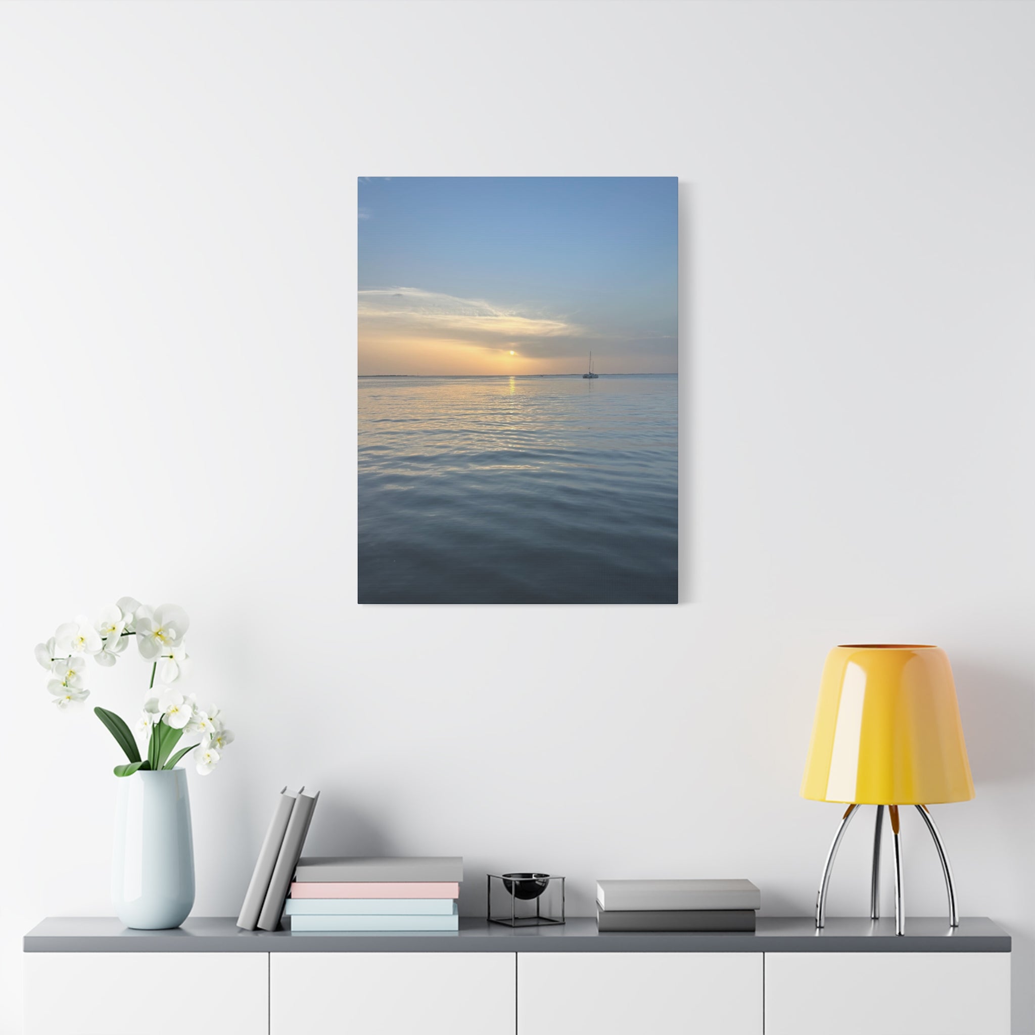 Sunset Sail Matte Canvas Print — Tranquil Ocean Wall Art, Stretched 1.25"