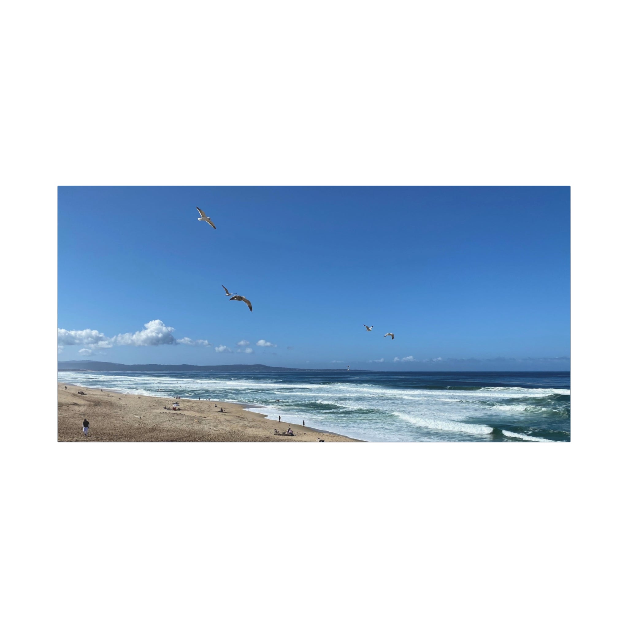 Coastal Seascape Canvas Print — Panoramic Beach with Seagulls