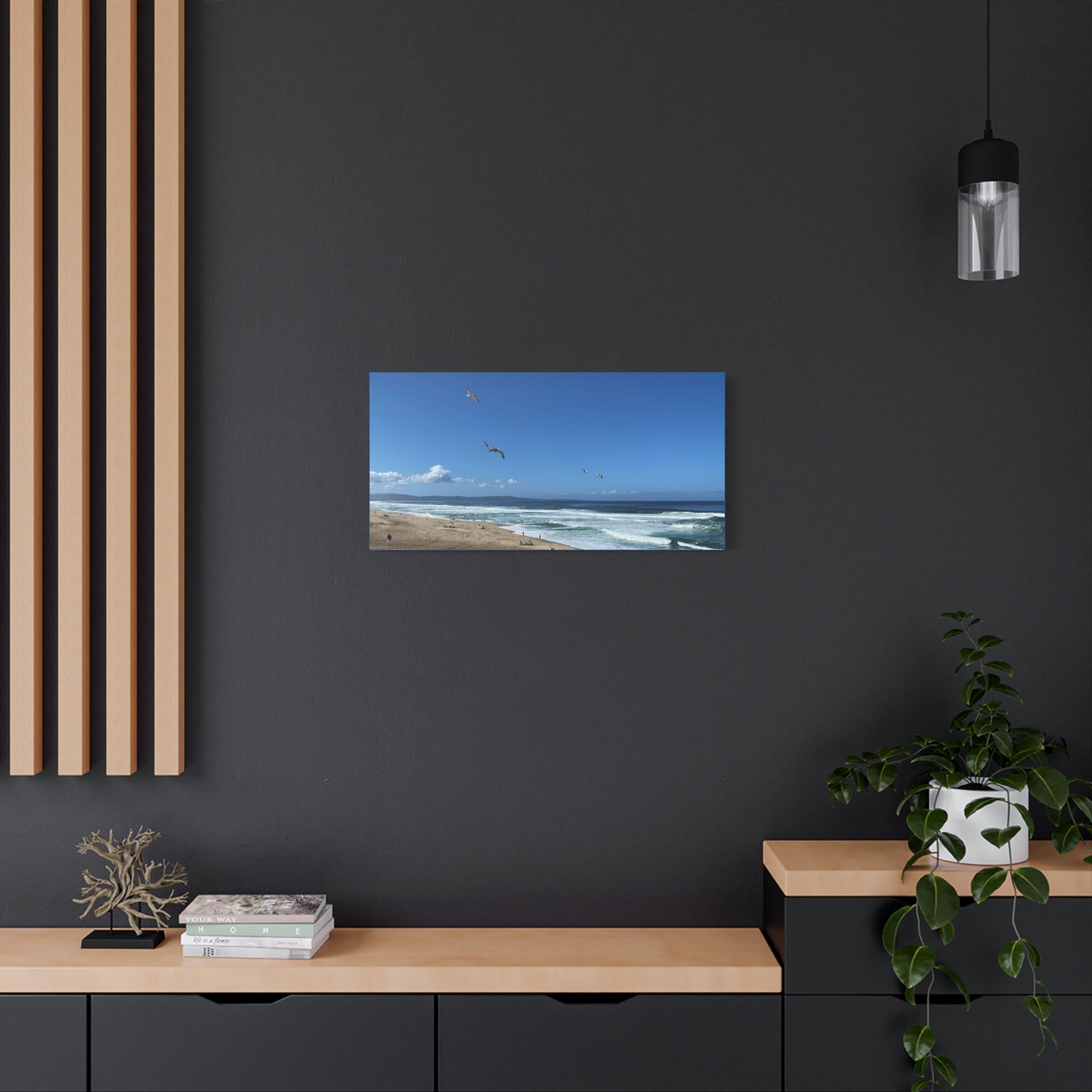Coastal Seascape Canvas Print — Panoramic Beach with Seagulls