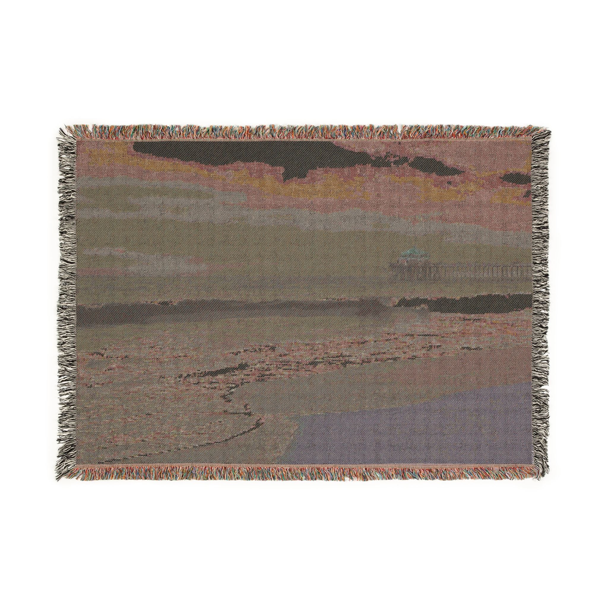 Coastal Pier Woven Blanket — Scenic Beach Throw for Home & Travel
