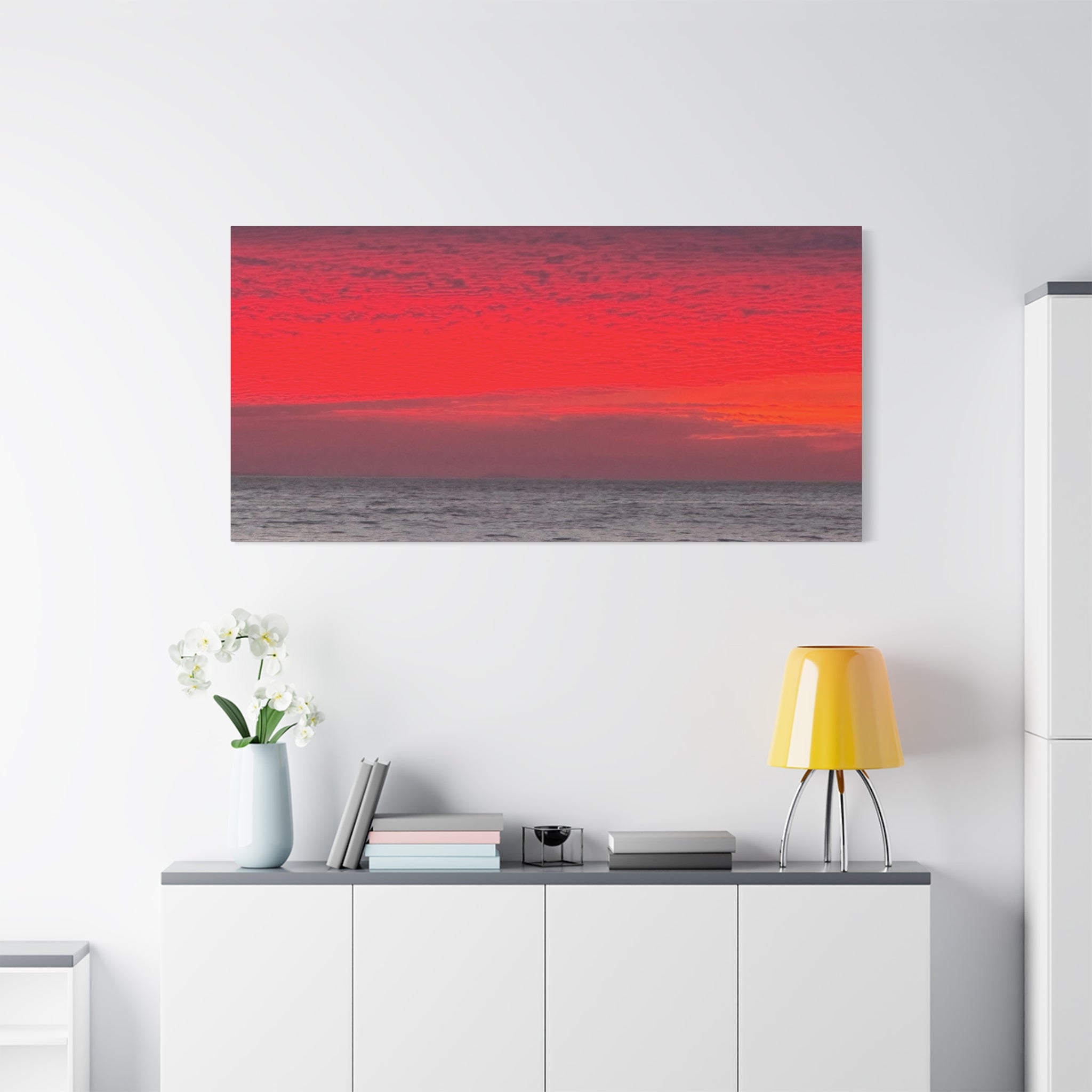 Sunset Horizon Matte Canvas Wall Art — Red Seascape Panorama, Stretched 1.25"