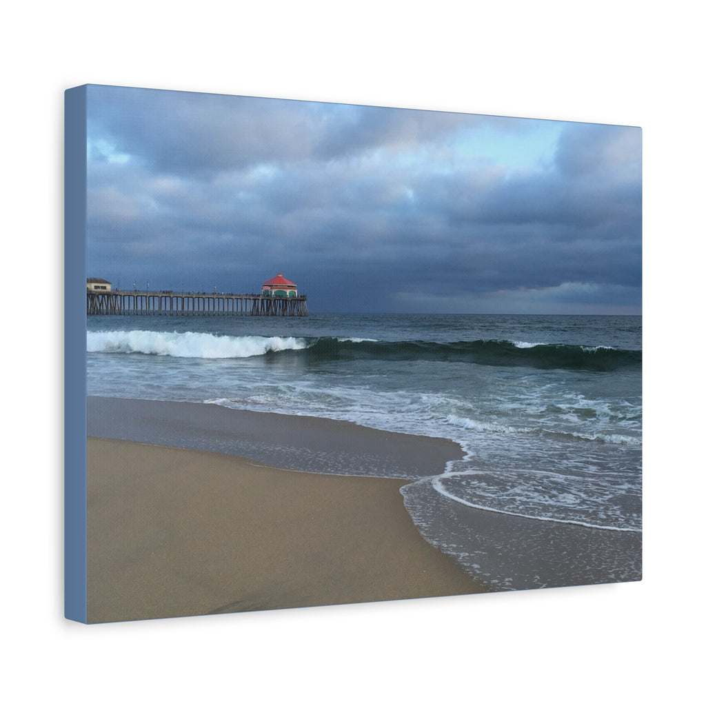 Ocean Pier Beach Canvas Print — Moody Seascape Matte Stretched Wall Art