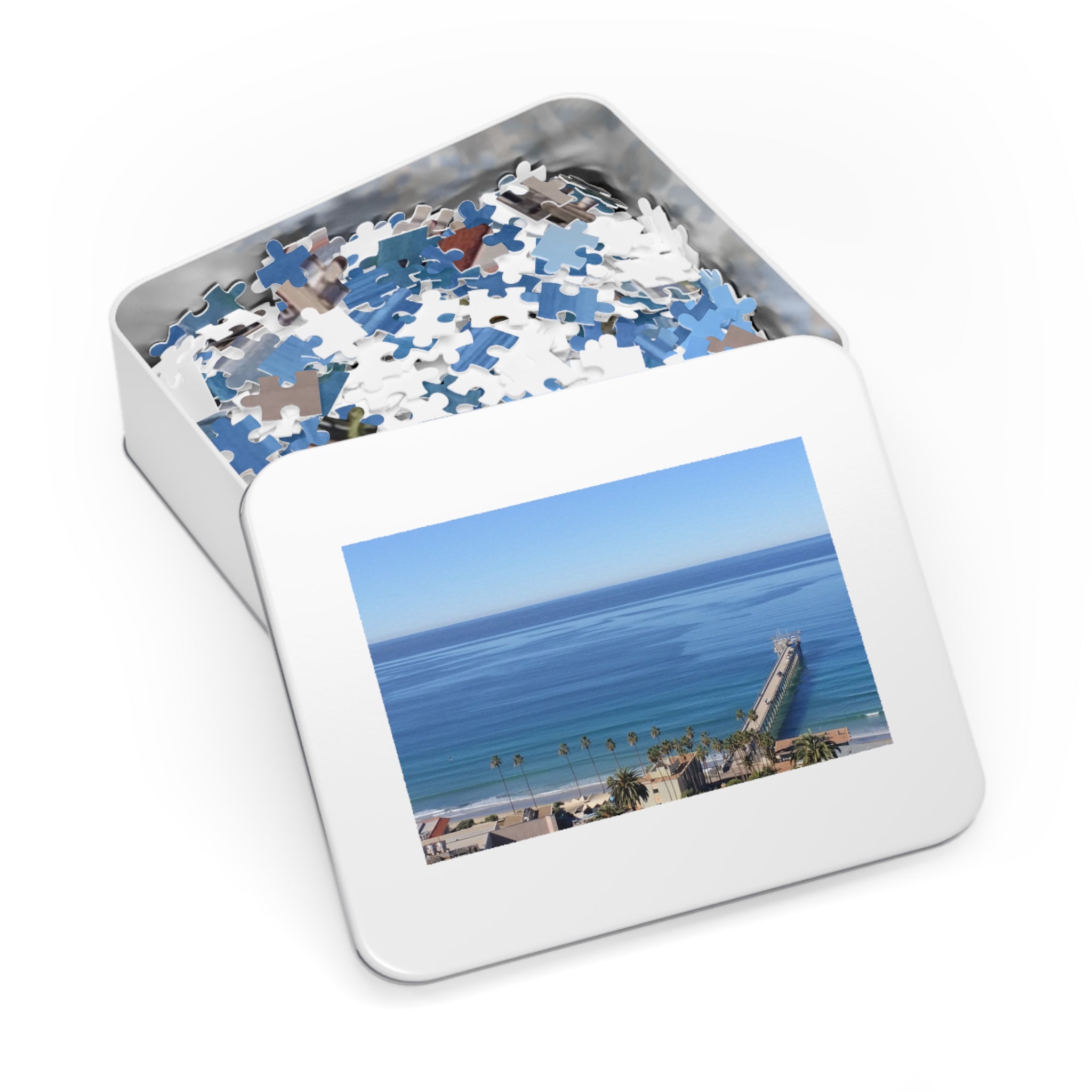 Coastal Pier Jigsaw Puzzle (with Tin) — Scenic Ocean View Puzzle Gift