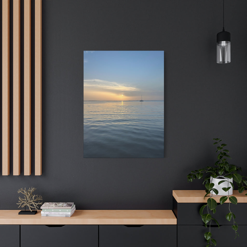 Sunset Sail Matte Canvas Print — Tranquil Ocean Wall Art, Stretched 1.25"