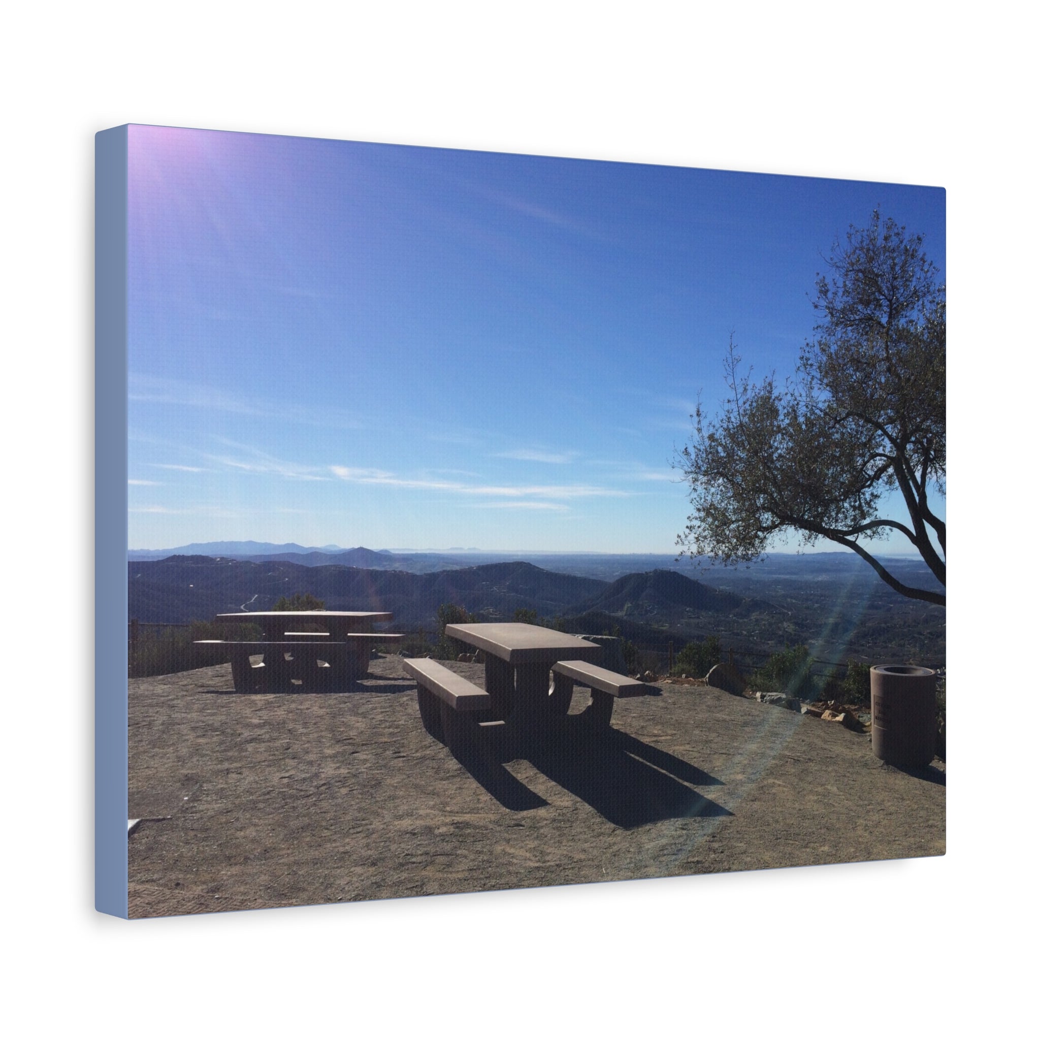 Sunlit Picnic Overlook Matte Canvas Print — Scenic Mountain View Wall Art