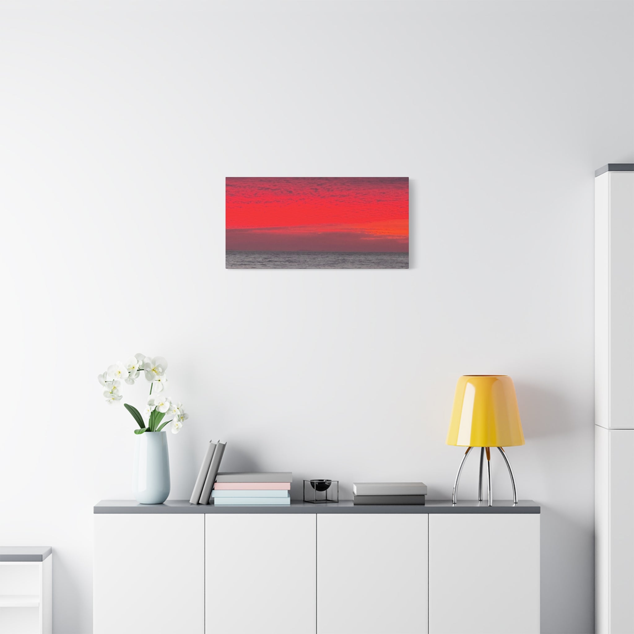 Sunset Horizon Matte Canvas Wall Art — Red Seascape Panorama, Stretched 1.25"