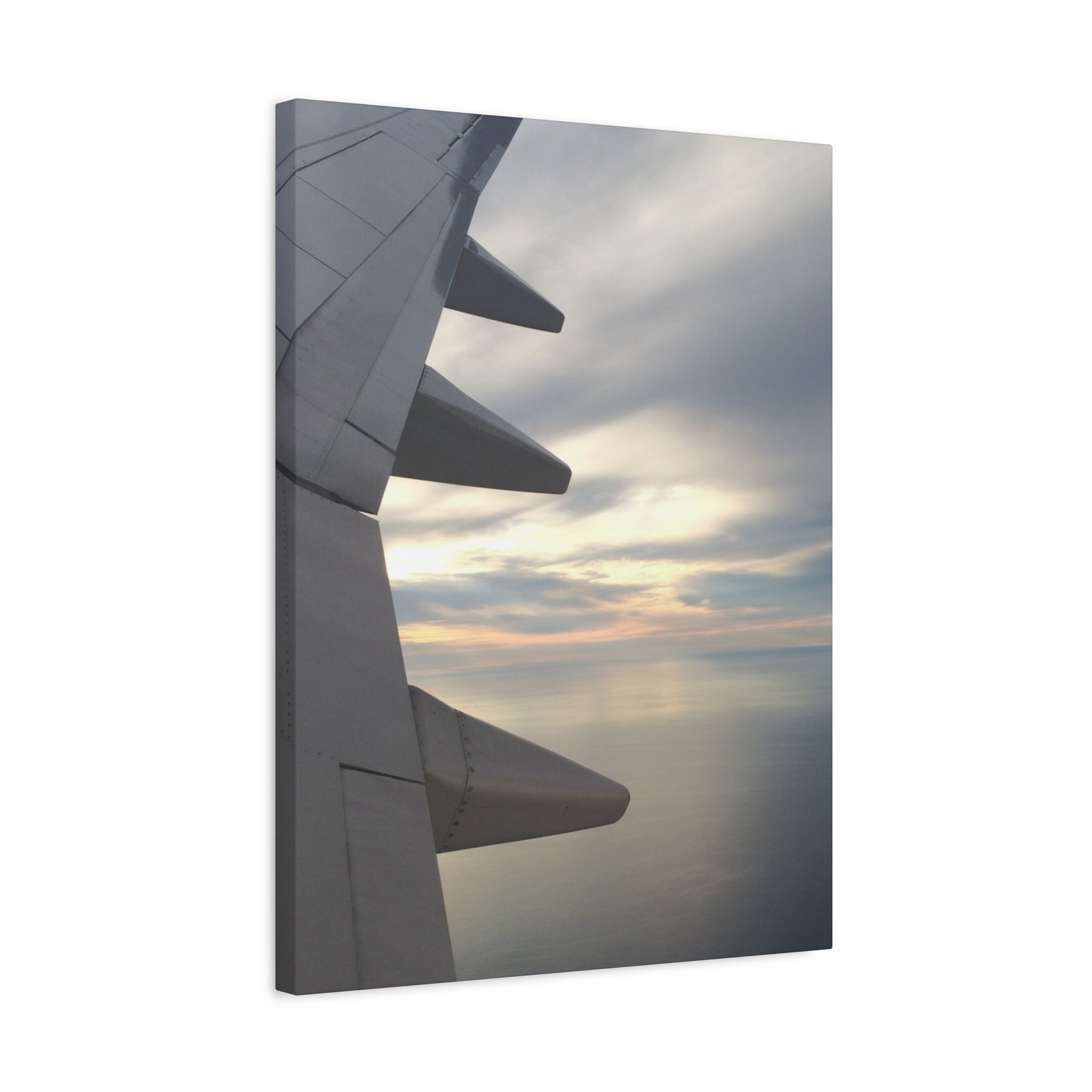 Airplane Wing Sunset Canvas Print — Matte Stretched Wall Art