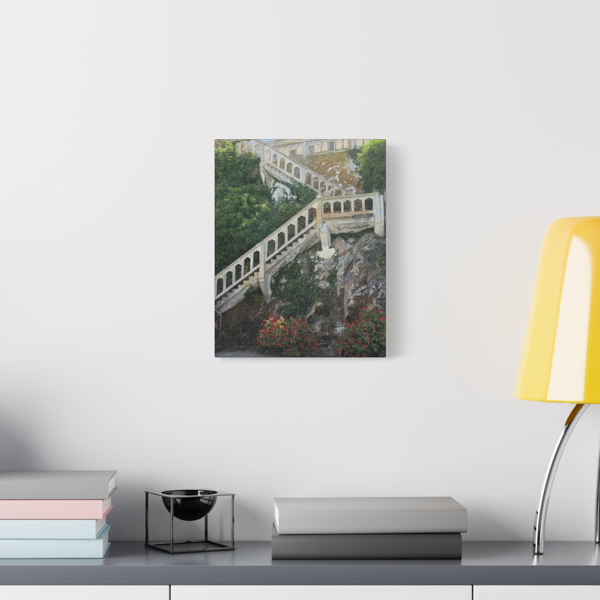 Mediterranean Staircase Matte Canvas Wall Art — Botanical Steps Landscape Print