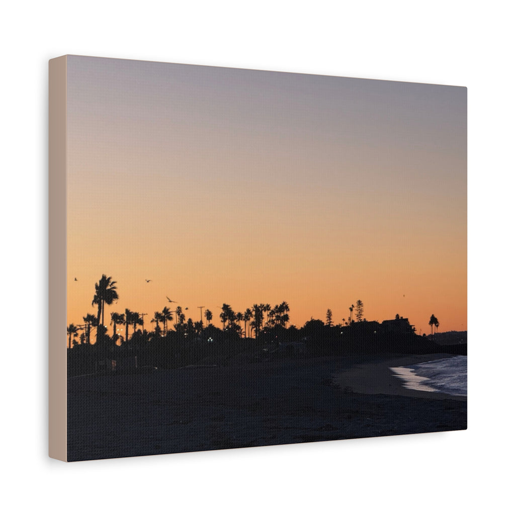 Sunset Beach Silhouette Matte Canvas Print
