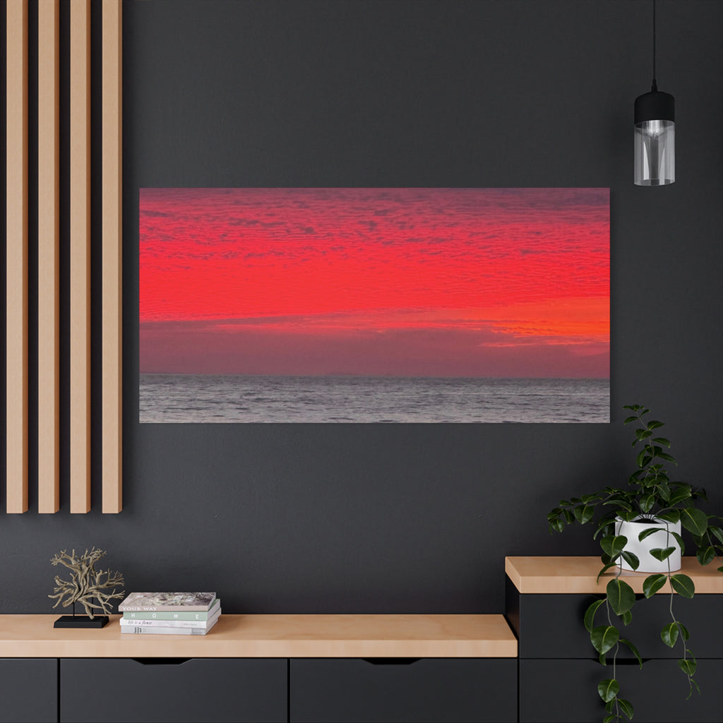 Sunset Horizon Matte Canvas Wall Art — Red Seascape Panorama, Stretched 1.25"
