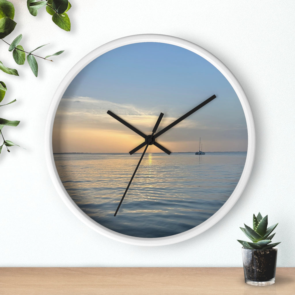 Sunset Sail Wall Clock — Coastal Sunset Seascape Home Decor