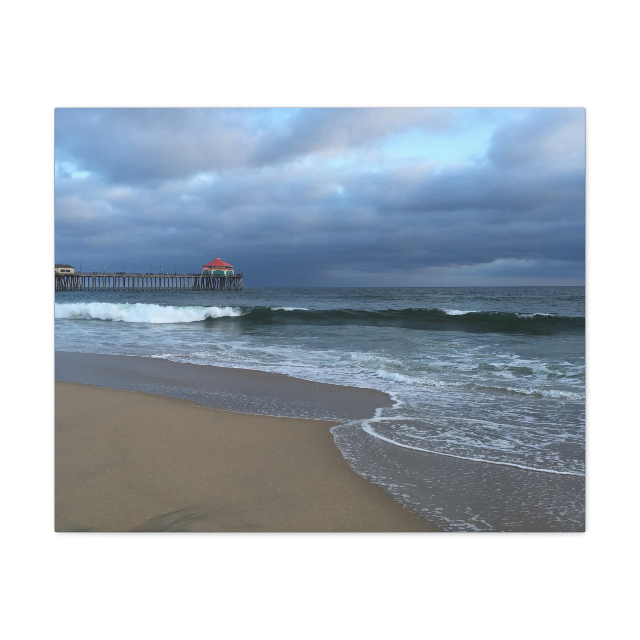 Ocean Pier Beach Canvas Print — Moody Seascape Matte Stretched Wall Art