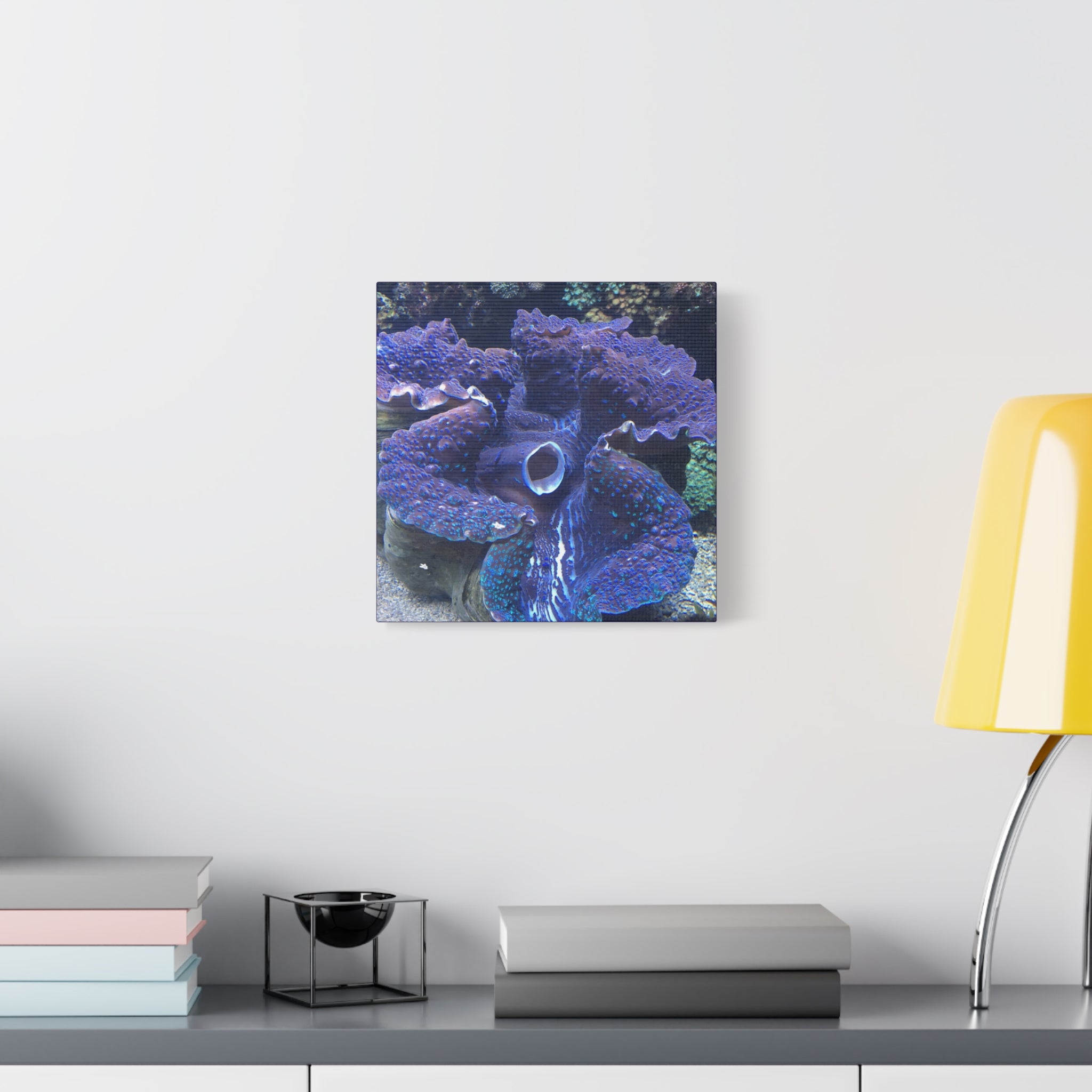 Blue Tridacna Clam Matte Canvas Print — Vibrant Ocean Coral Wall Art