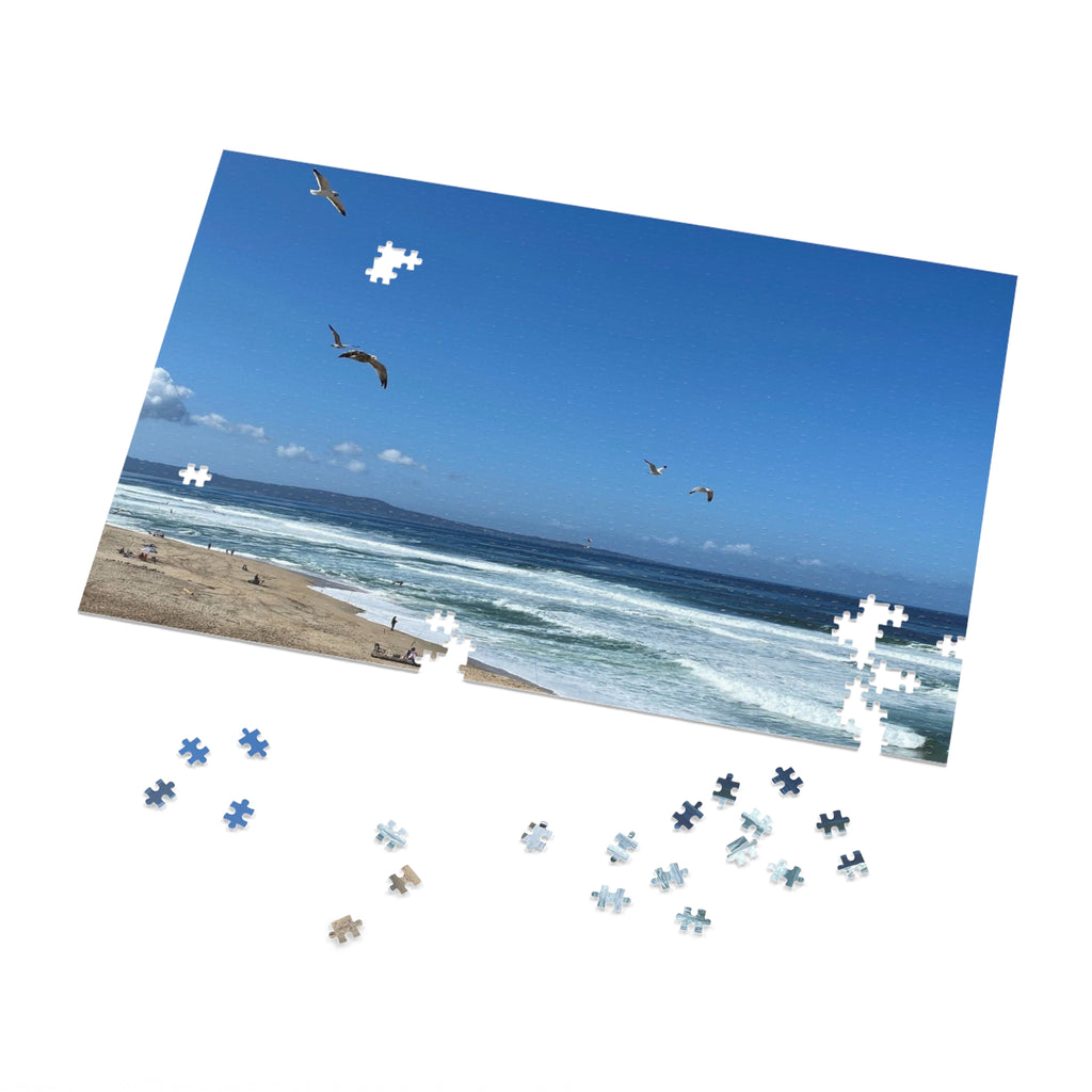 Seagulls Over Beach Jigsaw Puzzle with Tin — Coastal Relaxation Gift